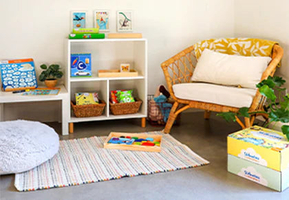 article image showing -Child’s playroom corner with colorful toys and comfy seating for kids’ learning space