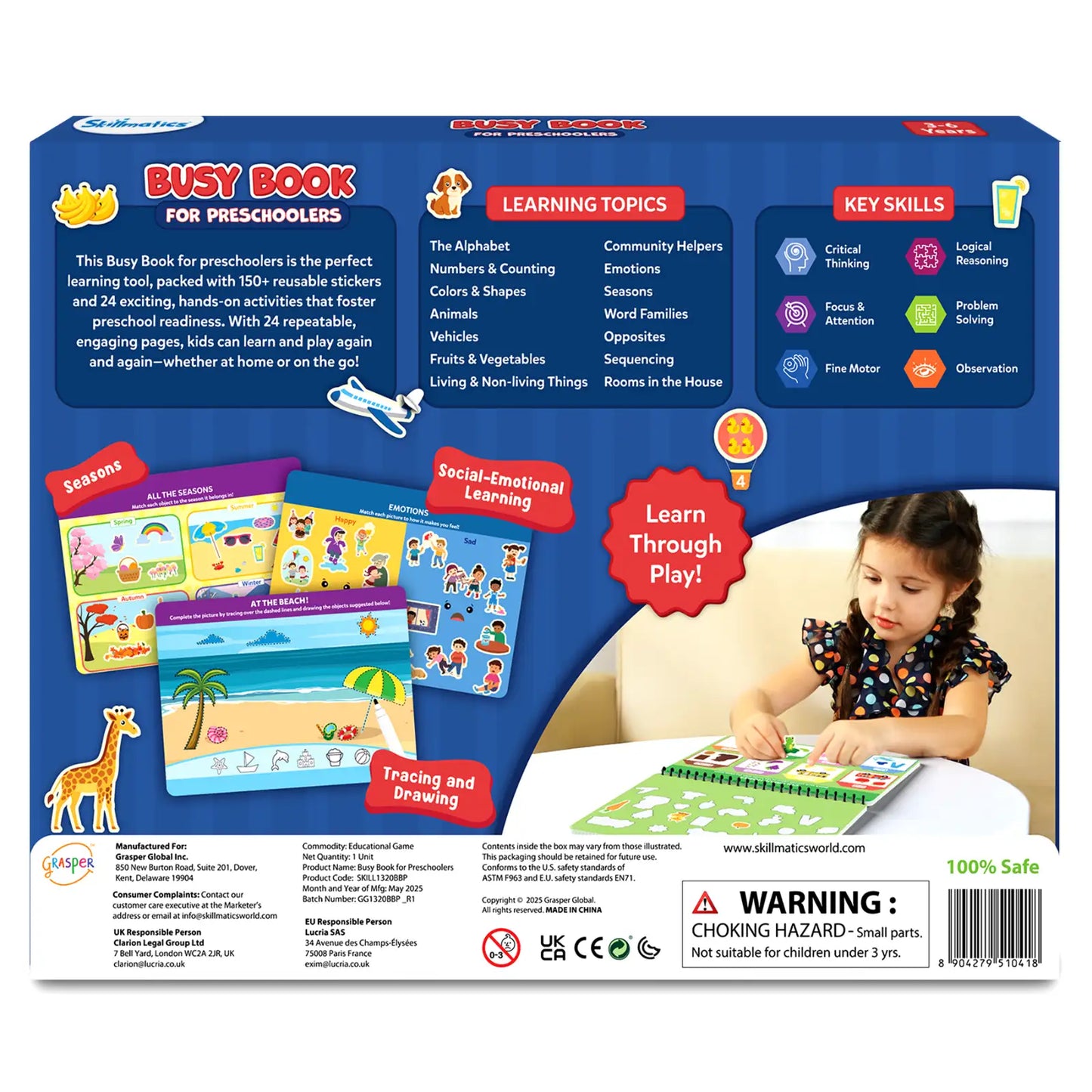 Skillmatics Montessori Busy Book for Toddlers – Preschool Learning Activities, 150+ Reusable Stickers