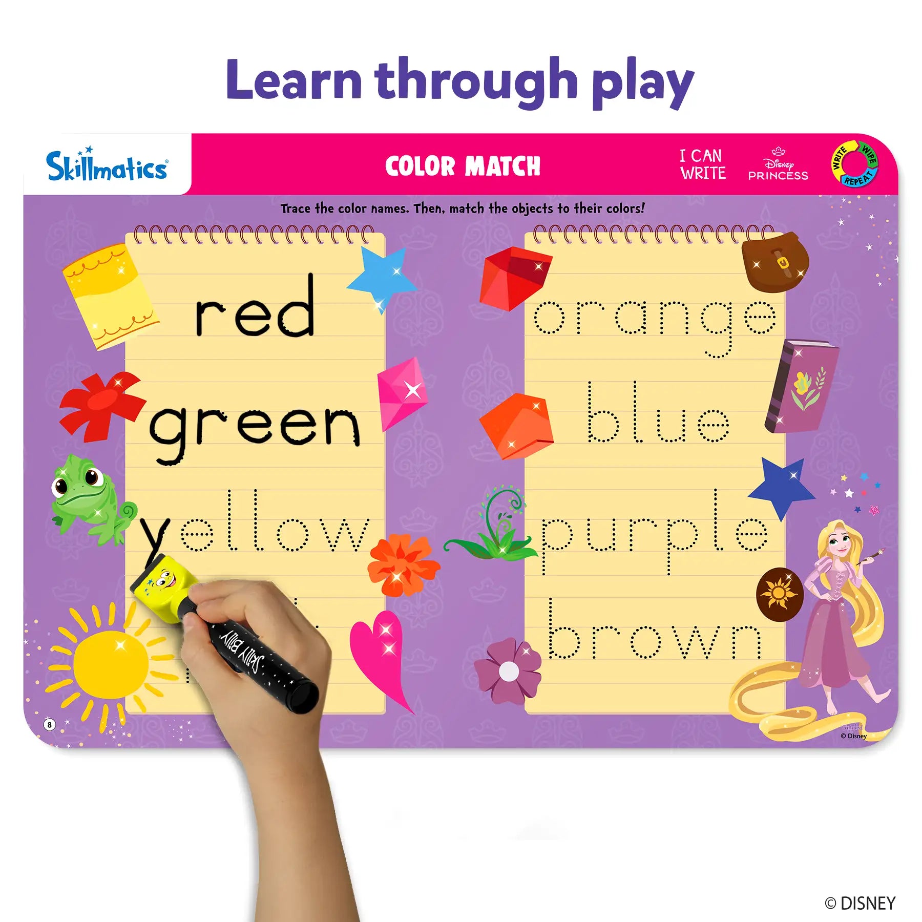 Educational book for children with color matching activity and princess theme