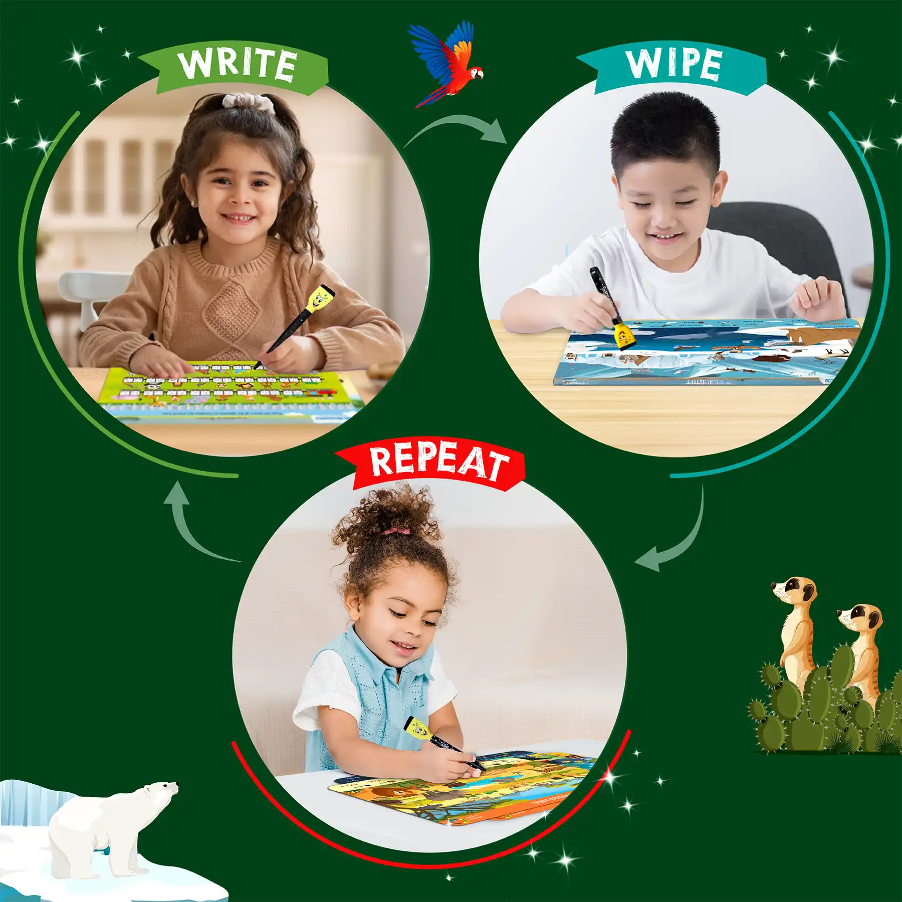 Educational write-wipe activity set from Search and Find World of Animals reusable mats