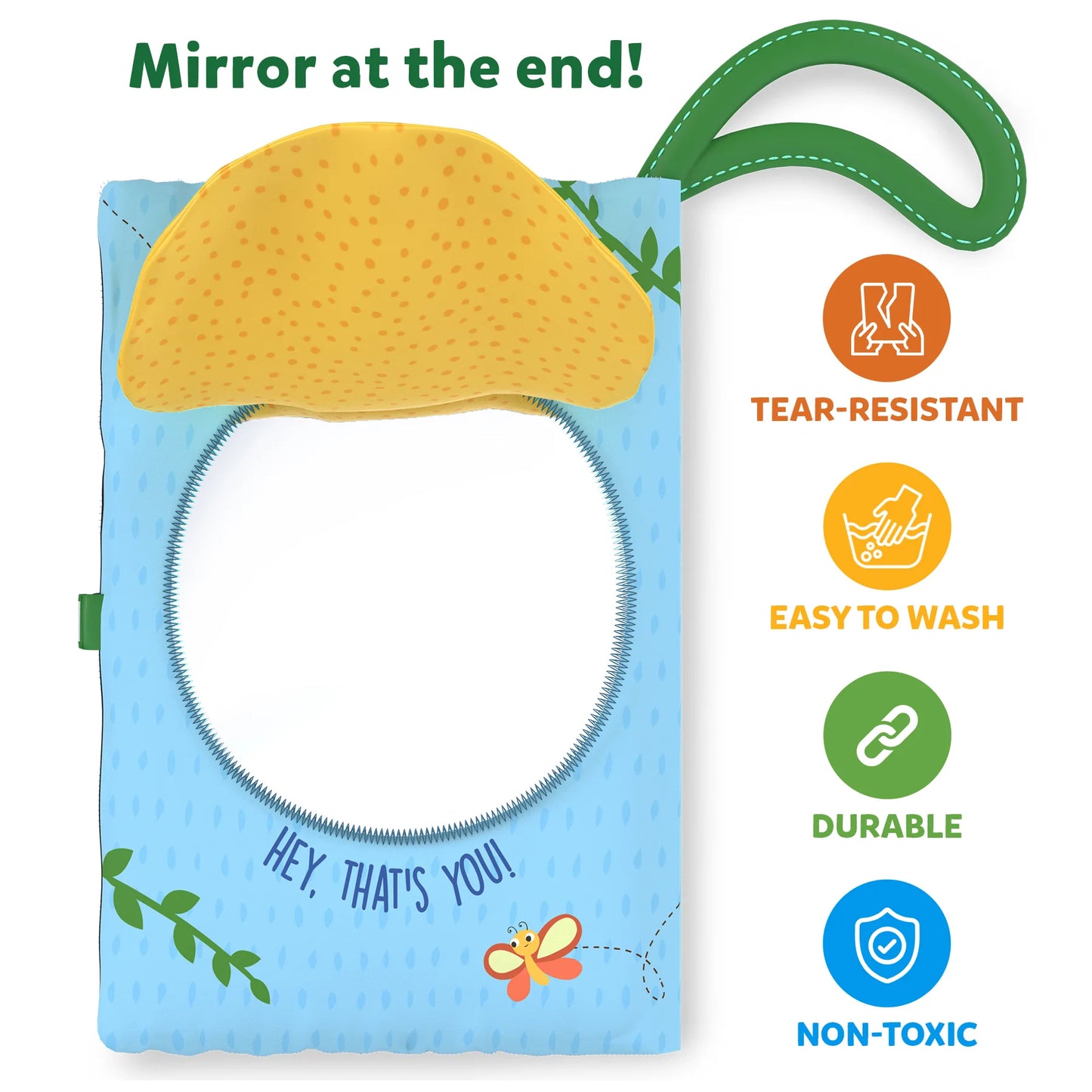 Baby mirror book with handle from Peek-A-Boo Jungle Theme interactive soft cloth book