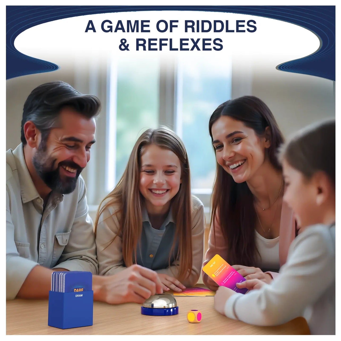 Family game night playing Dare to Ding? fun party game for all ages