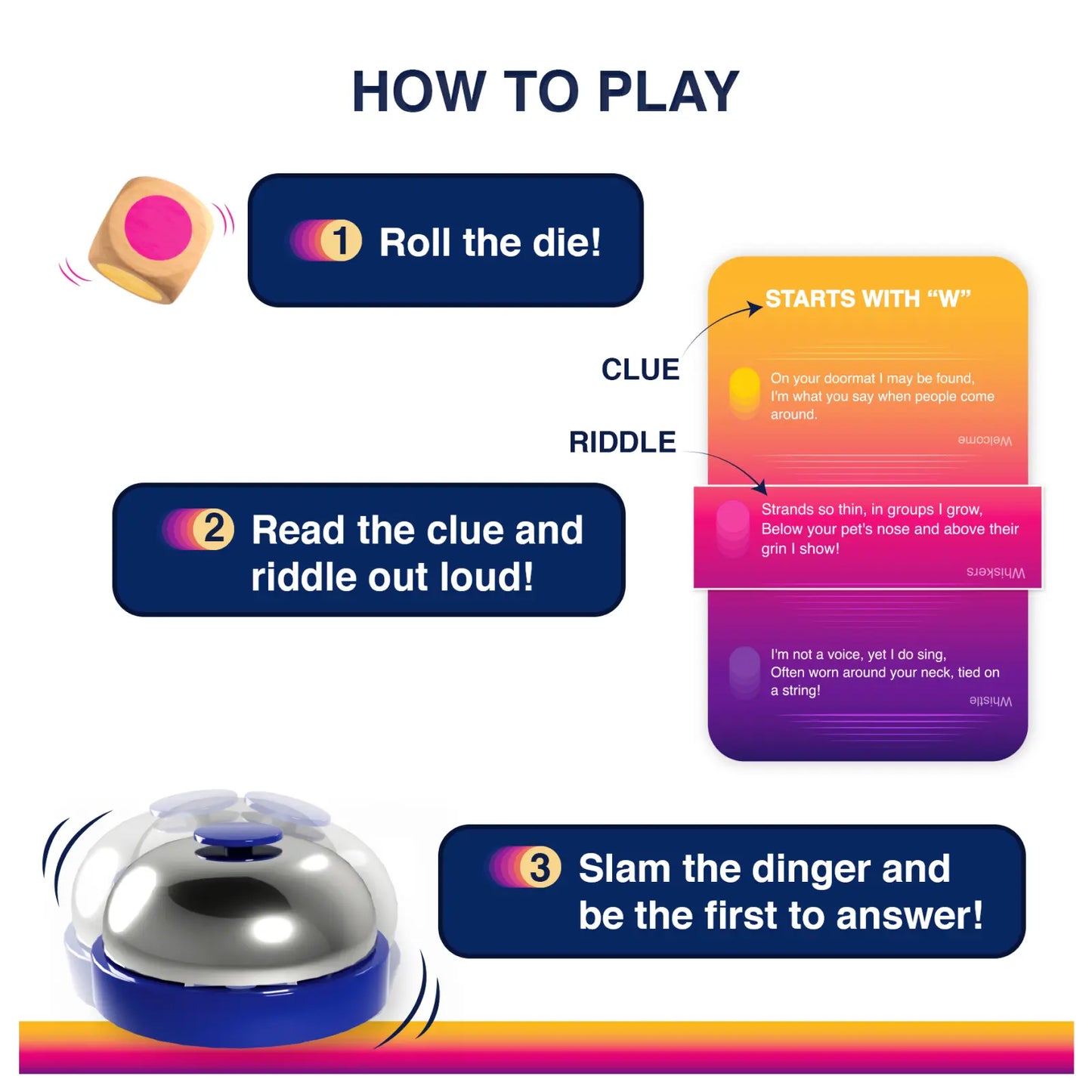 Game instructions with components for Dare to Ding? board game setup and gameplay