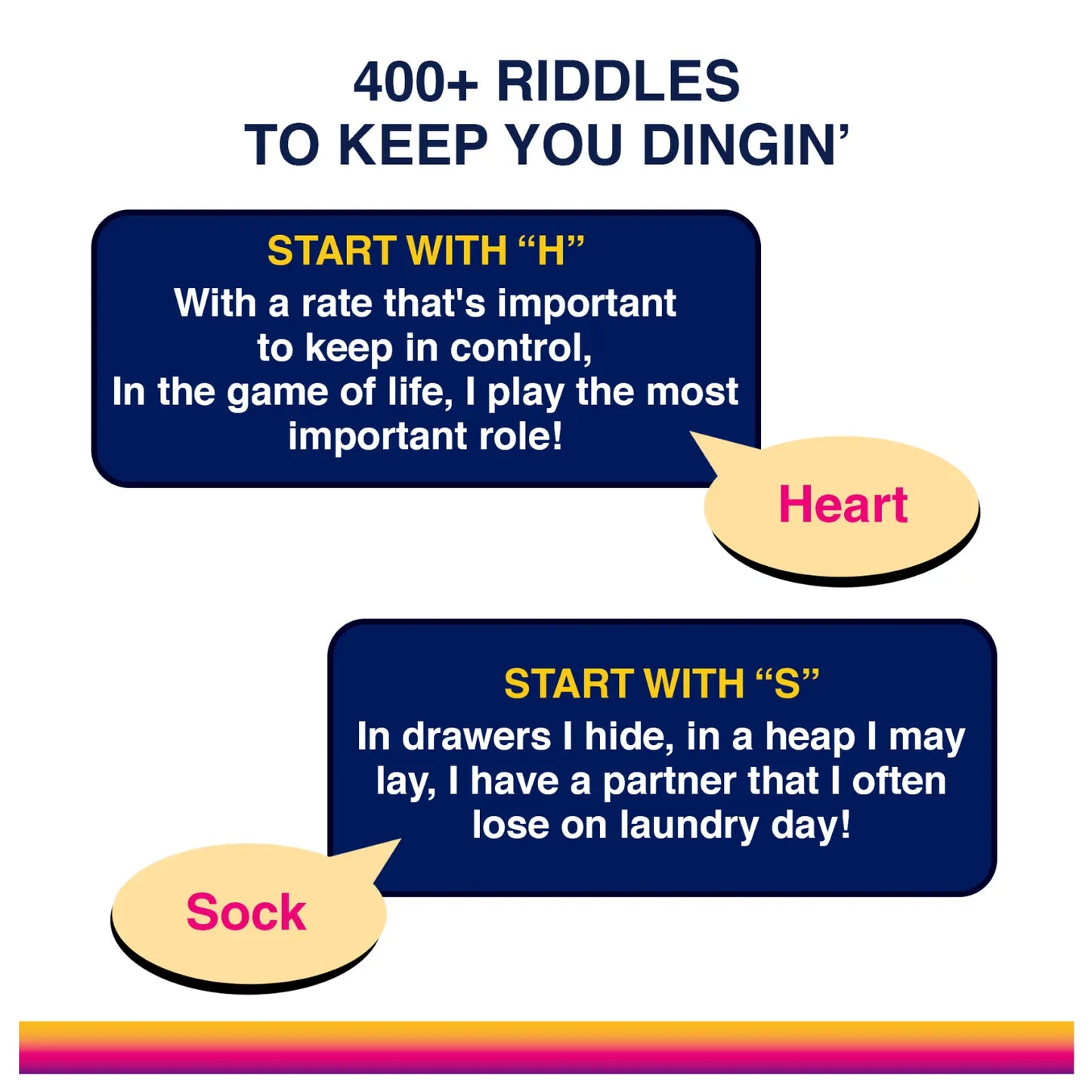 Riddles with answers displayed on Dare to Ding? game card for fun quiz challenges