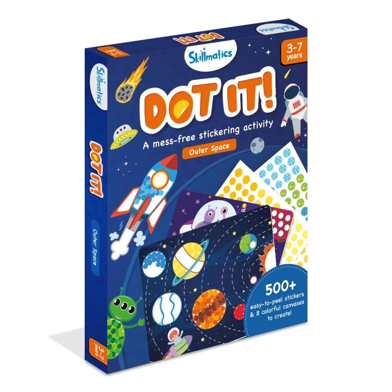Dot It Outer Space sticker activity kit for ages 3-7 with colorful space-themed stickers