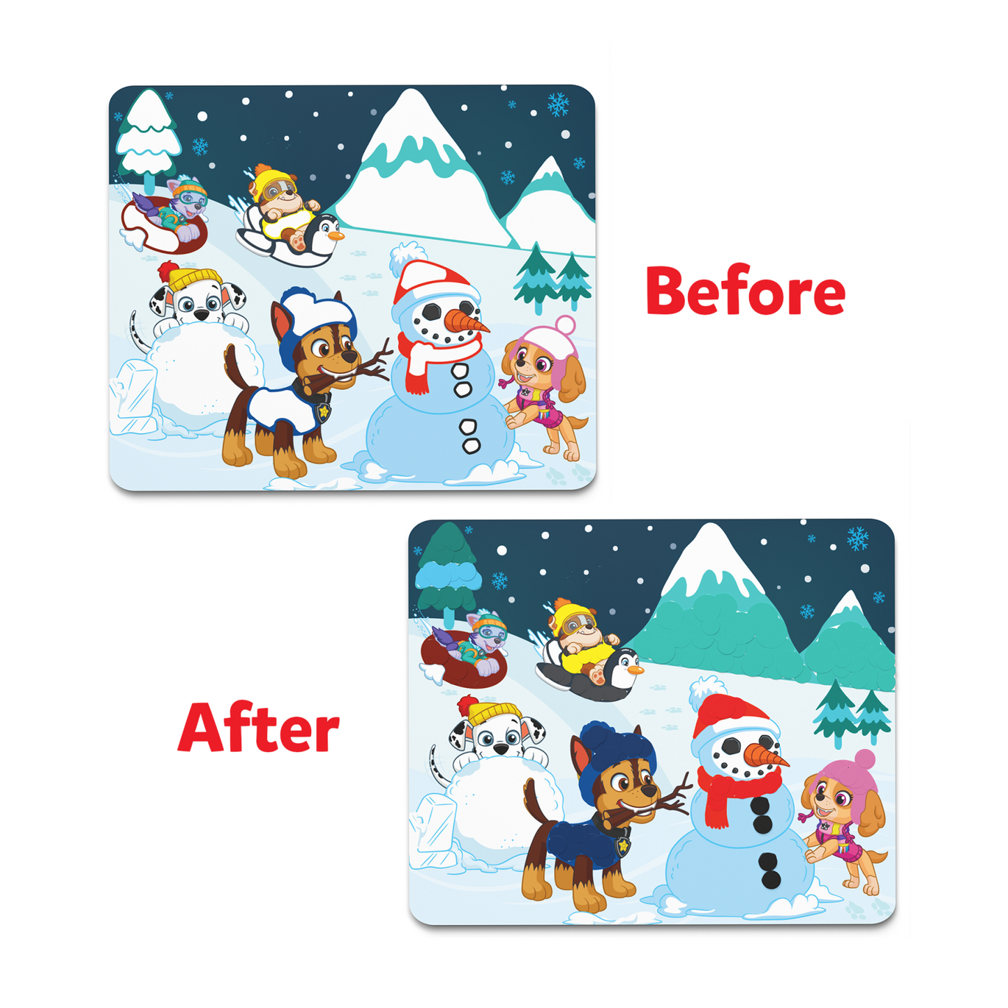Paw Patrol winter scene from Dot it! No mess sticker art for ages 3-7