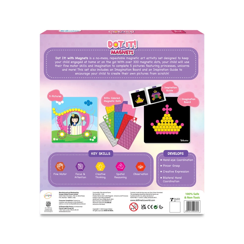 Dot It Magnets activity set box featuring Unicorns and Princesses for creative play