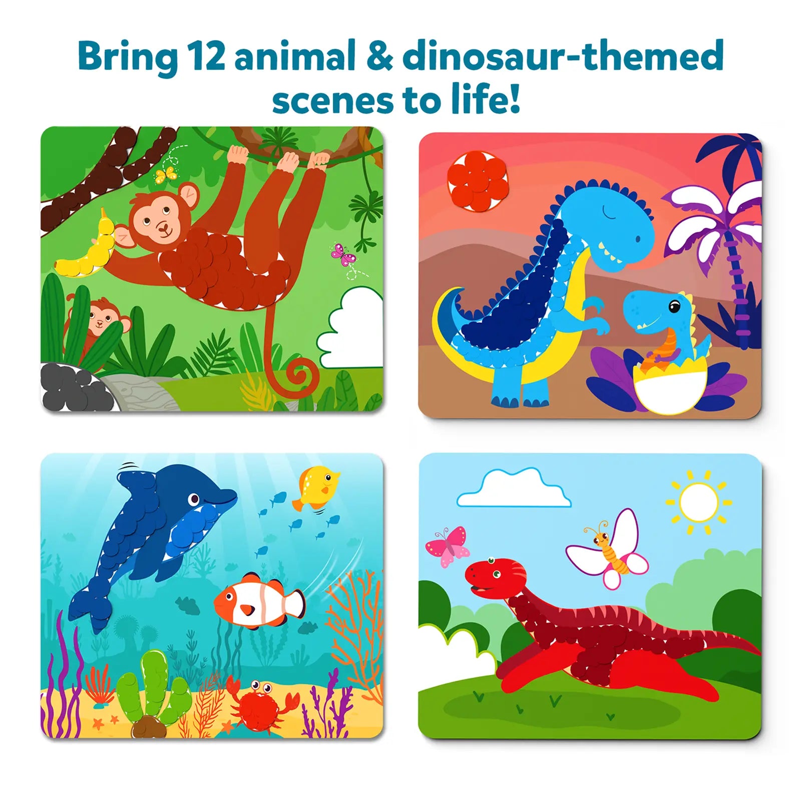 Animal and Dinosaur Themed Dot it! Combo sticker art for kids ages 3-7