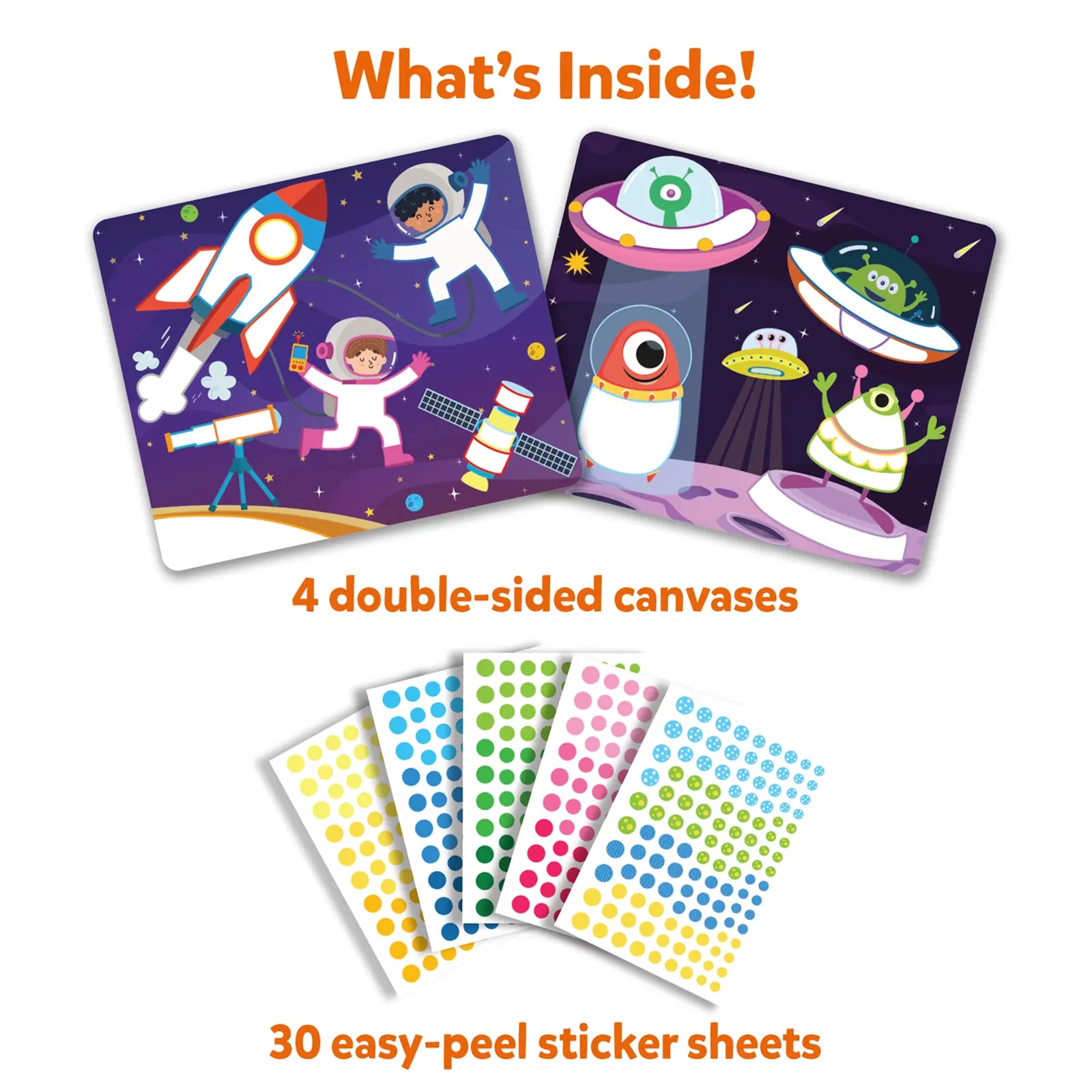 Space-themed sticker activity set for ages 3-7 with no mess sticker art in Dot it Outer Space