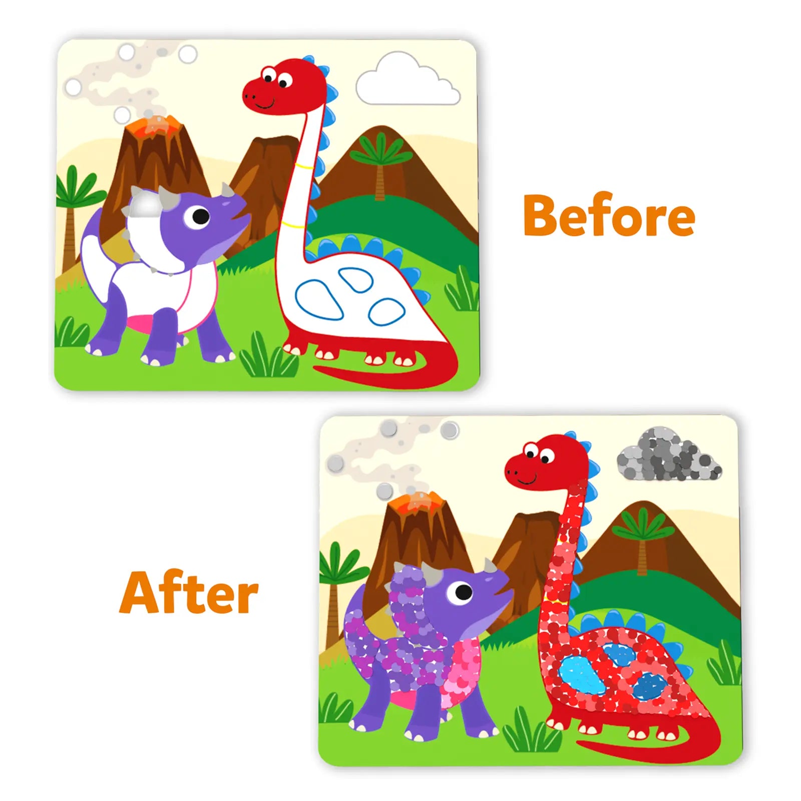 Dinosaur coloring activity from Dot it World of Dinosaurs no mess sticker art for ages 3-7
