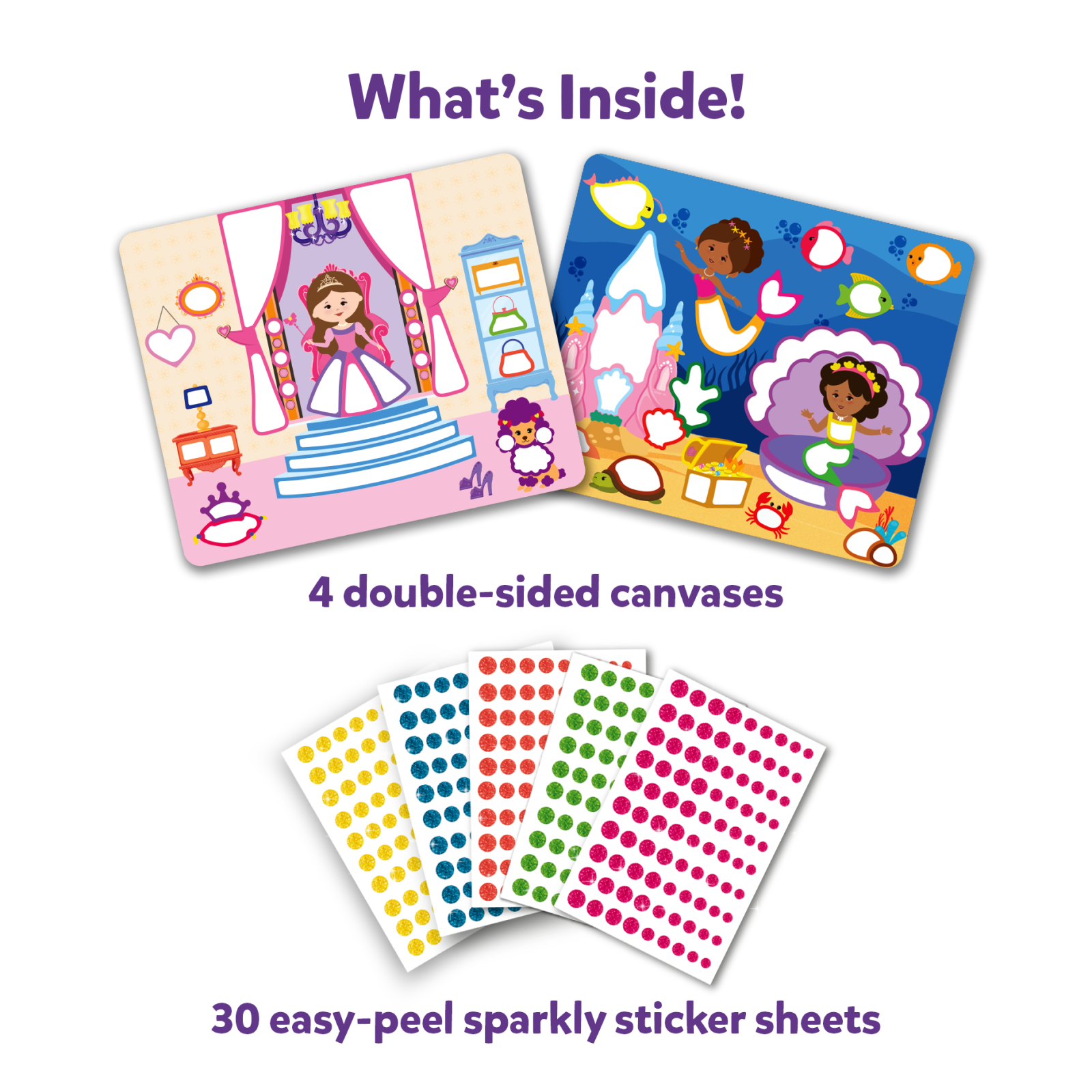Sticker activity set with unicorn and princess stickers for kids 3 to 7 in Sparkle Edition