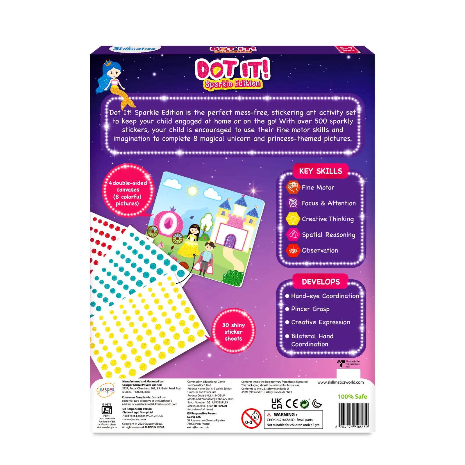 Dot it Sparkle Edition sticker art set with unicorns and princess designs for kids ages 3-7