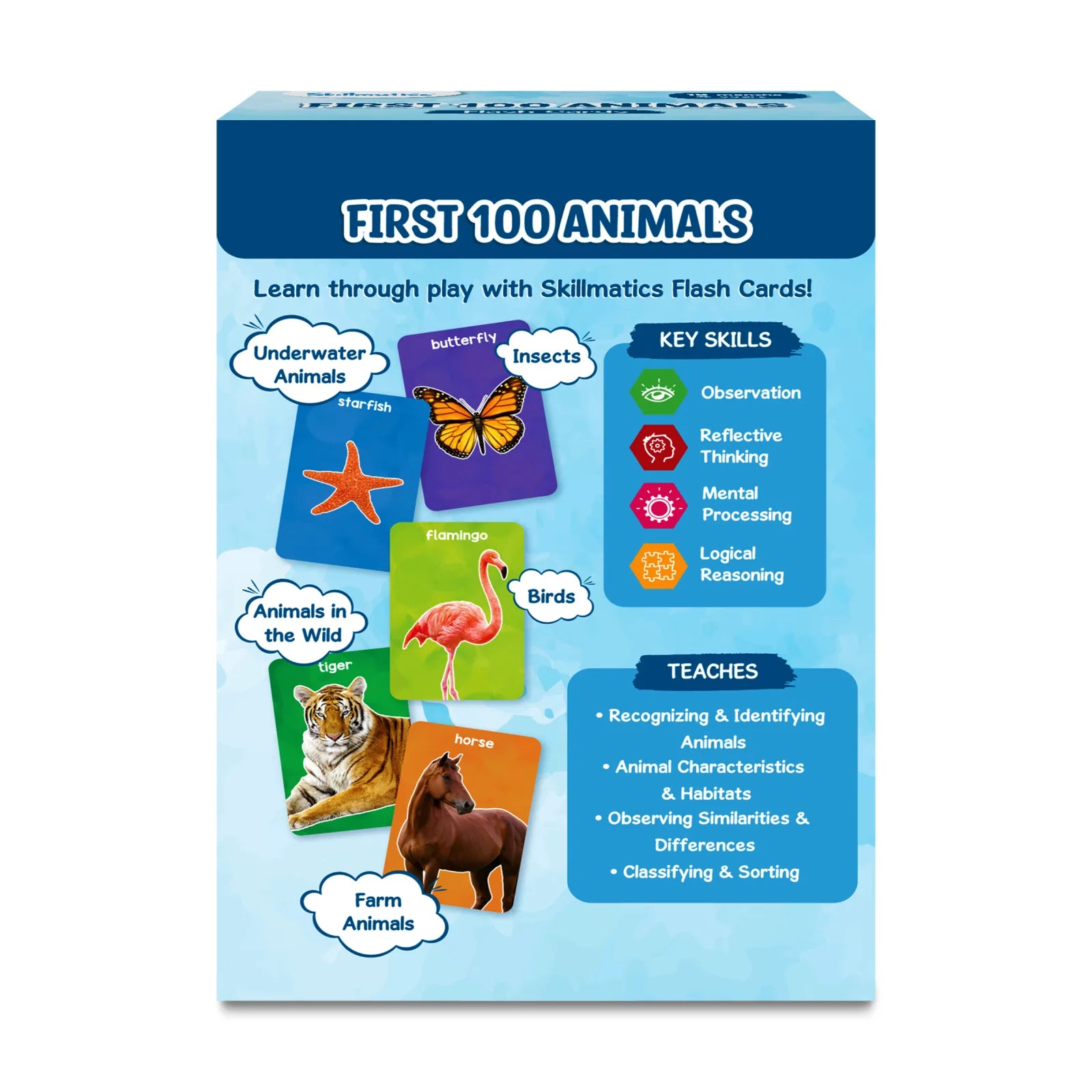 Educational flashcard set featuring first 100 animals for toddlers ages 1 to 4