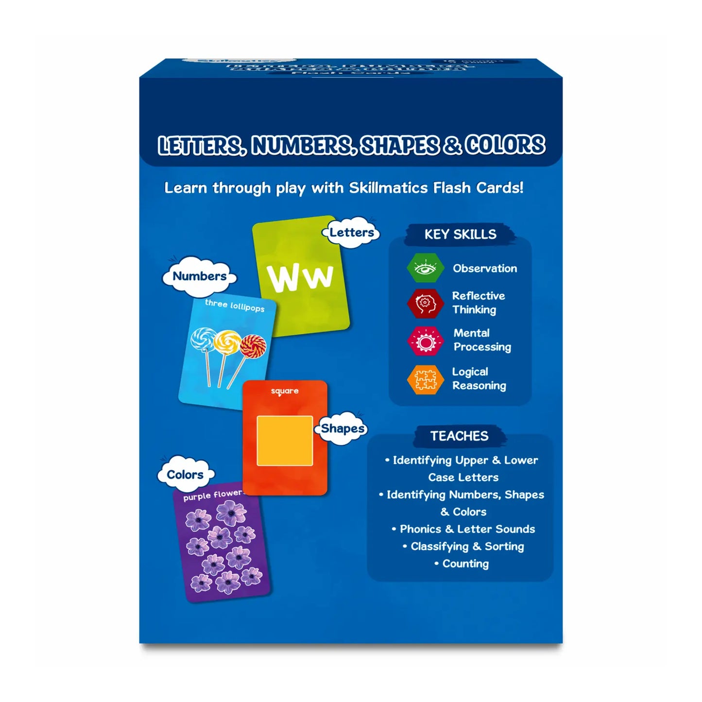 Skillmatics flash cards box for toddlers with letters numbers shapes and colors tabletop display