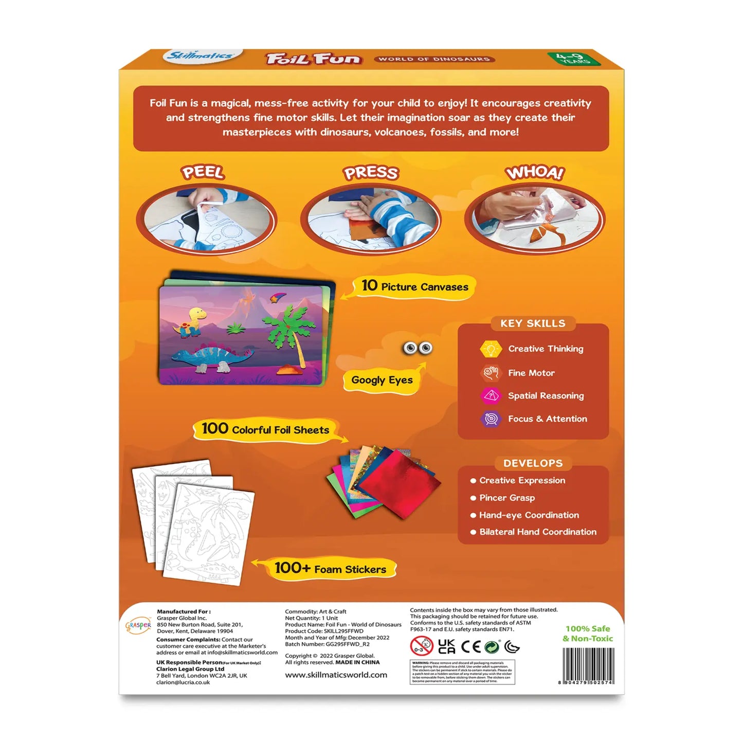 Foil Art Activity Kit featuring Dinosaur designs for kids ages 4-9 in Foil Fun World of Dinosaurs