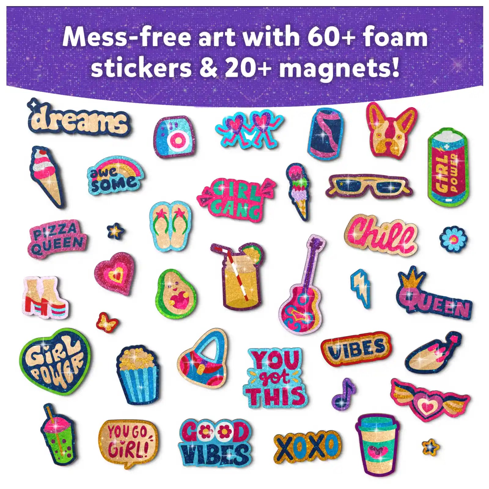 Colorful foam stickers and magnets from Foil Fun Girl Power Magnetic Art Kit