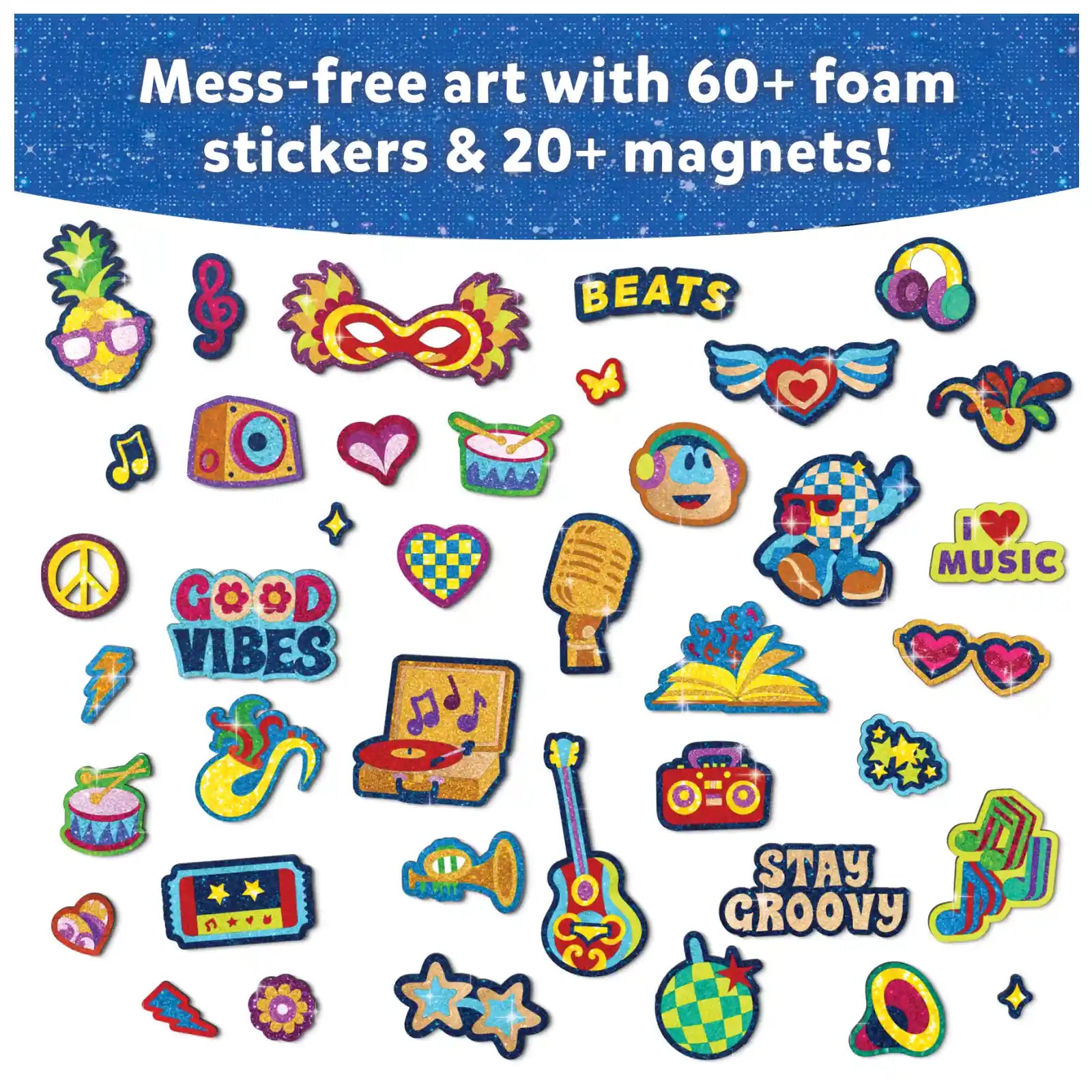 Colorful foam stickers and magnets from Foil Fun Groovy Beats Magnetic Art Kit