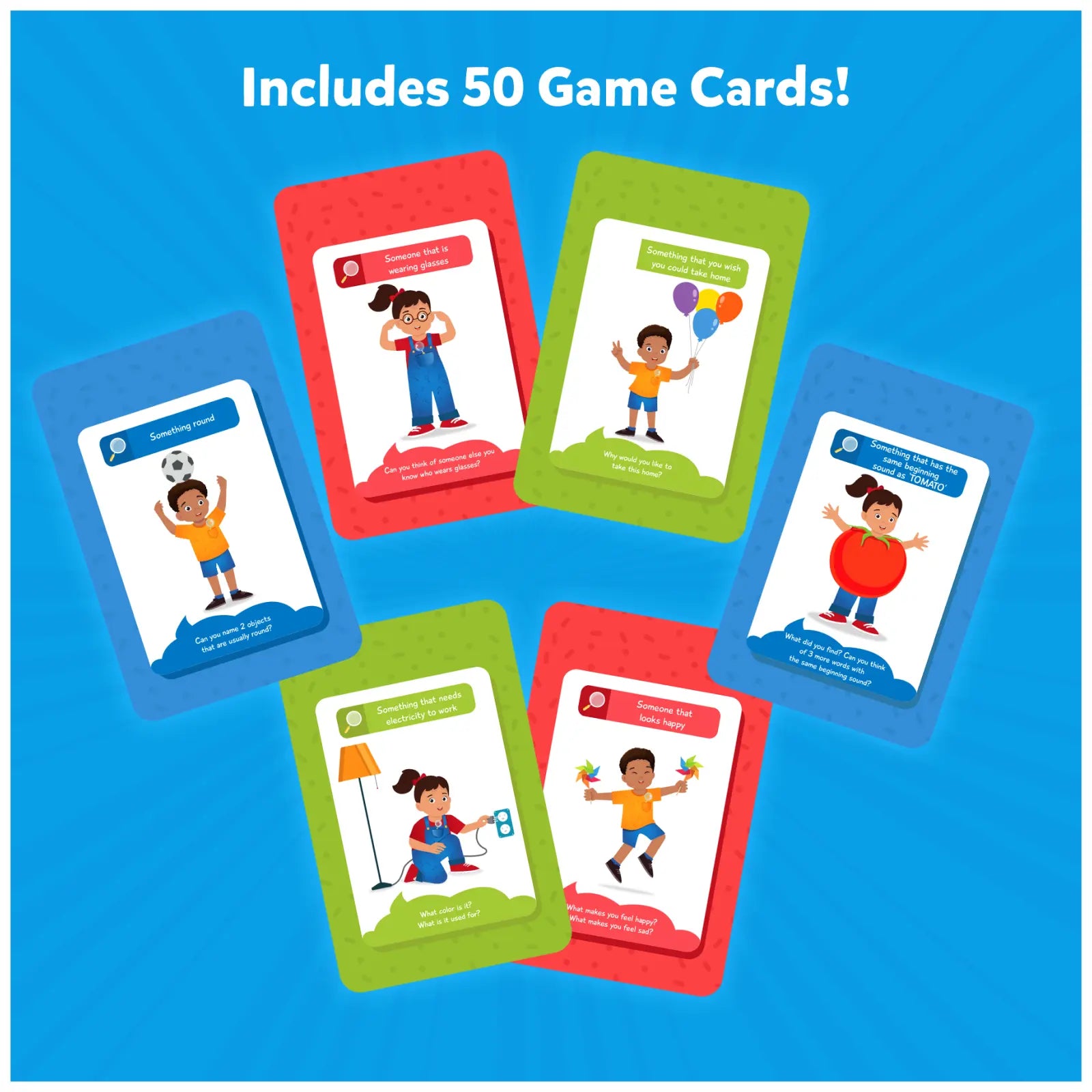 Colorful game cards from Found It! Smart Scavenger Hunt Game for kids ages 4-7