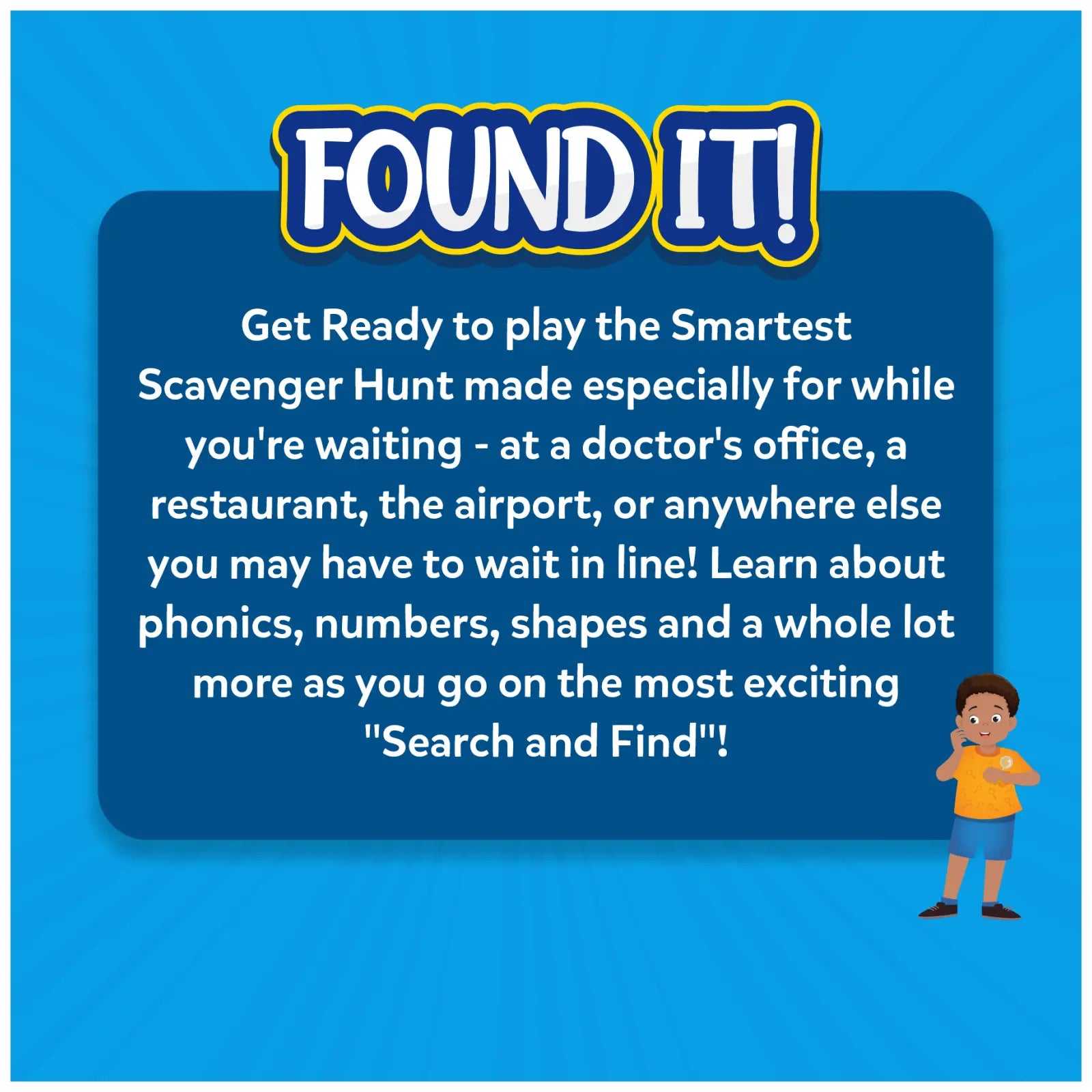 Find It! scavenger hunt advertisement displayed on Found It! For When You’re Waiting game box