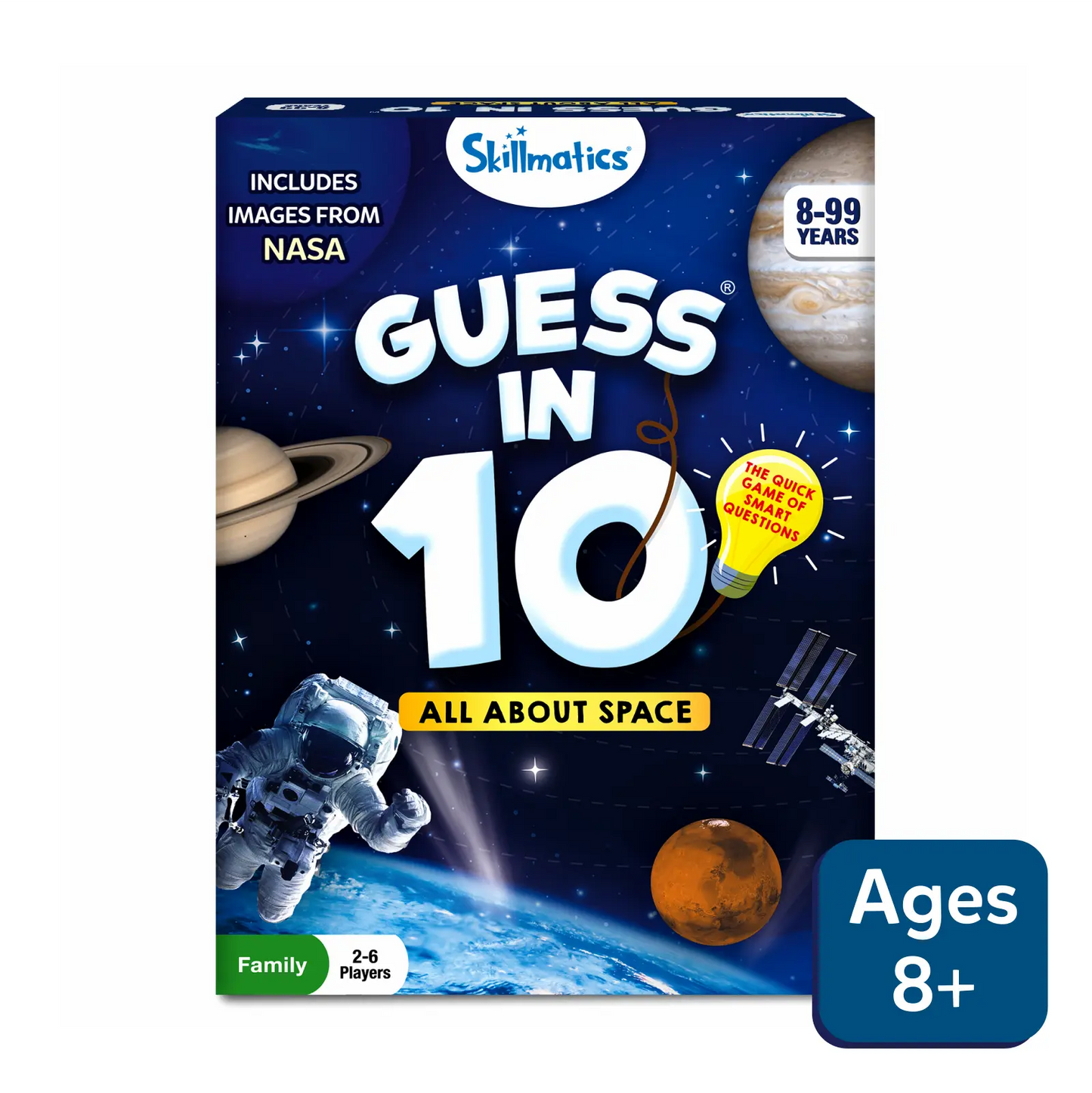 Skillmatics Guess in 10 space-themed educational game box on a white background