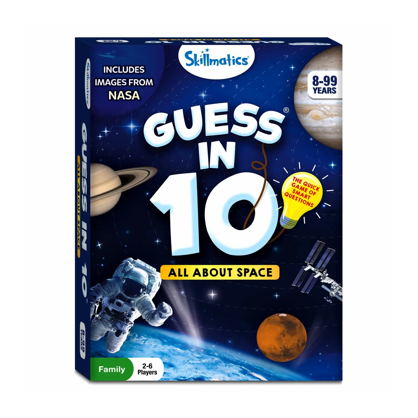 Skillmatics Guess in 10 space-themed educational game box on a white background