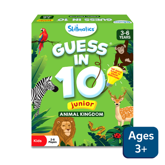Guess in 10 Junior Animal Kingdom board game for kids featuring animal images and fun gameplay