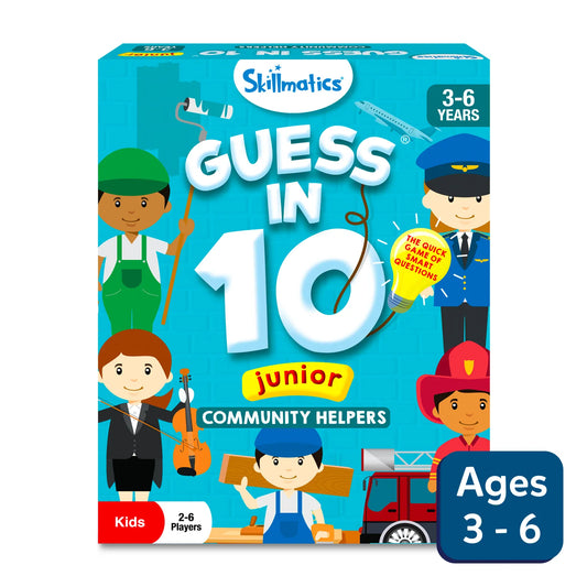 Guess in 10 Junior community helpers game box for kids ages 3-6, educational trivia card game