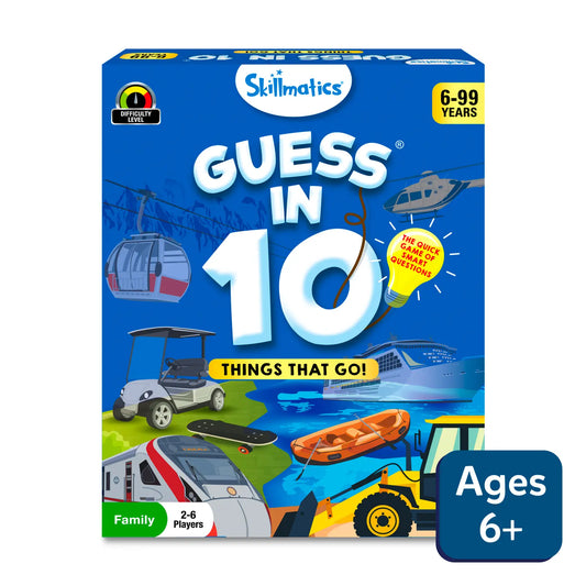 Guess in 10 Things That Go game card from Guess in 10 trivia family game for ages 6+