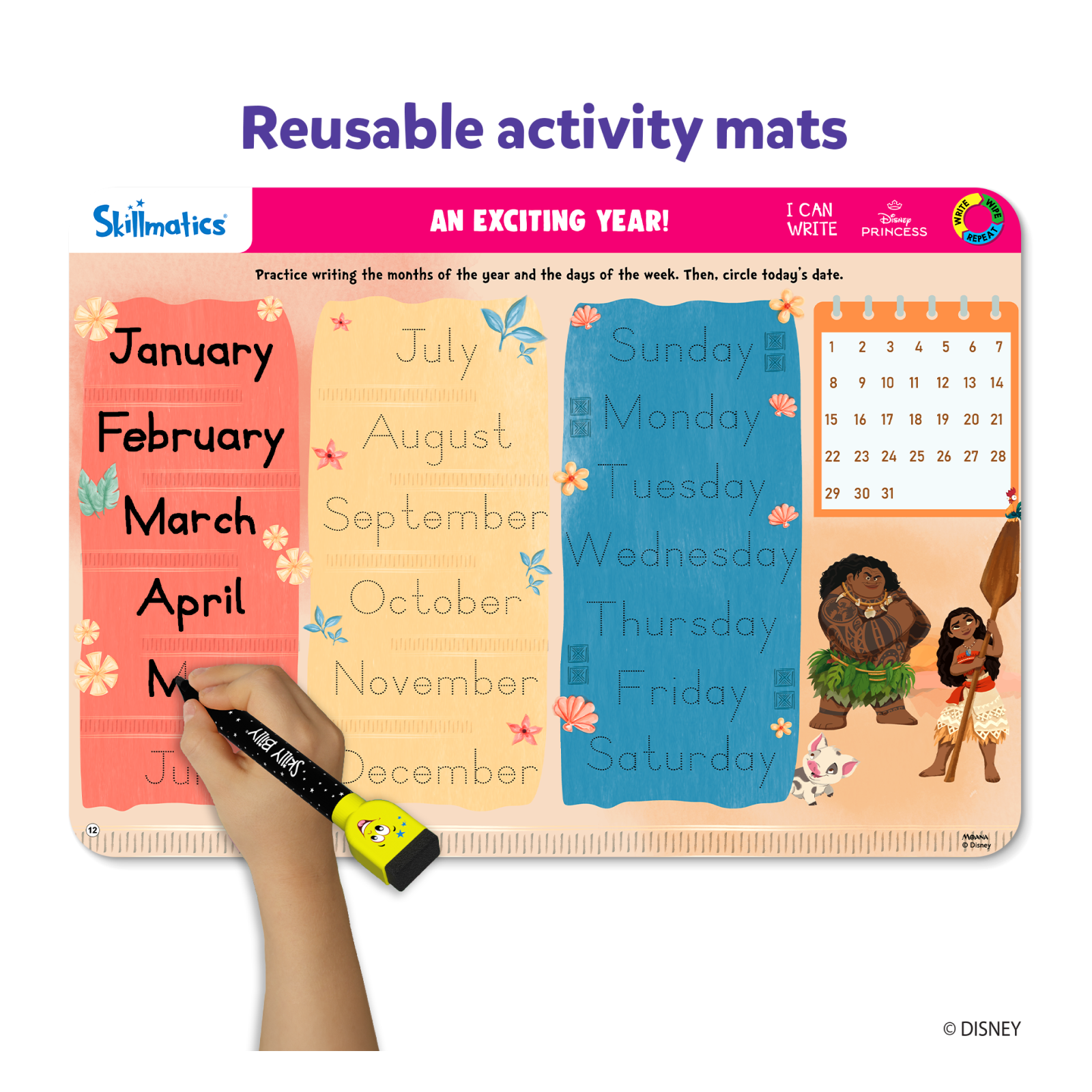 Reusable activity mat for learning featuring Disney Princess from I Can Write series