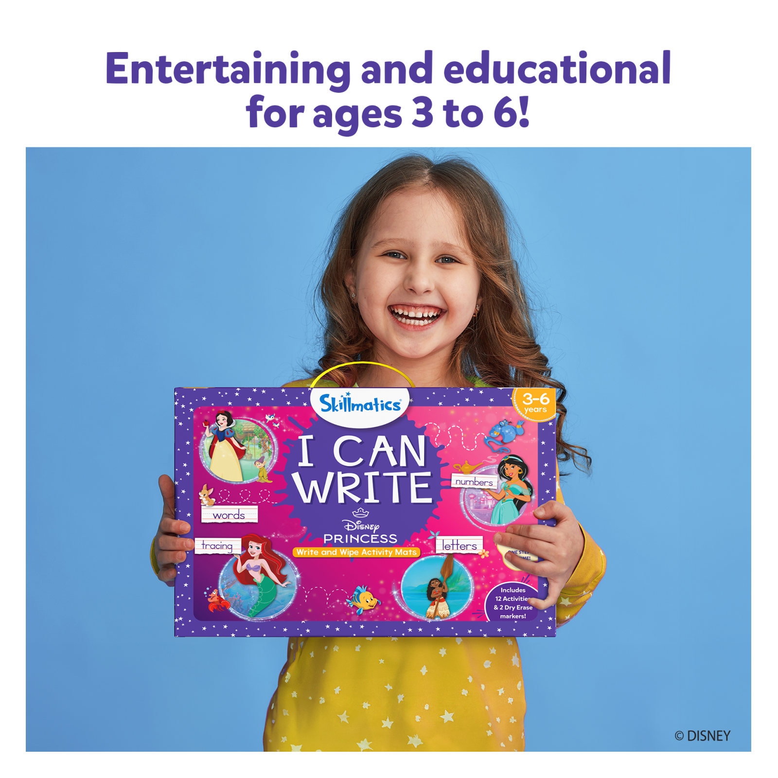 Disney Princess writing activity set with reusable mats for preschoolers ages 3 to 6