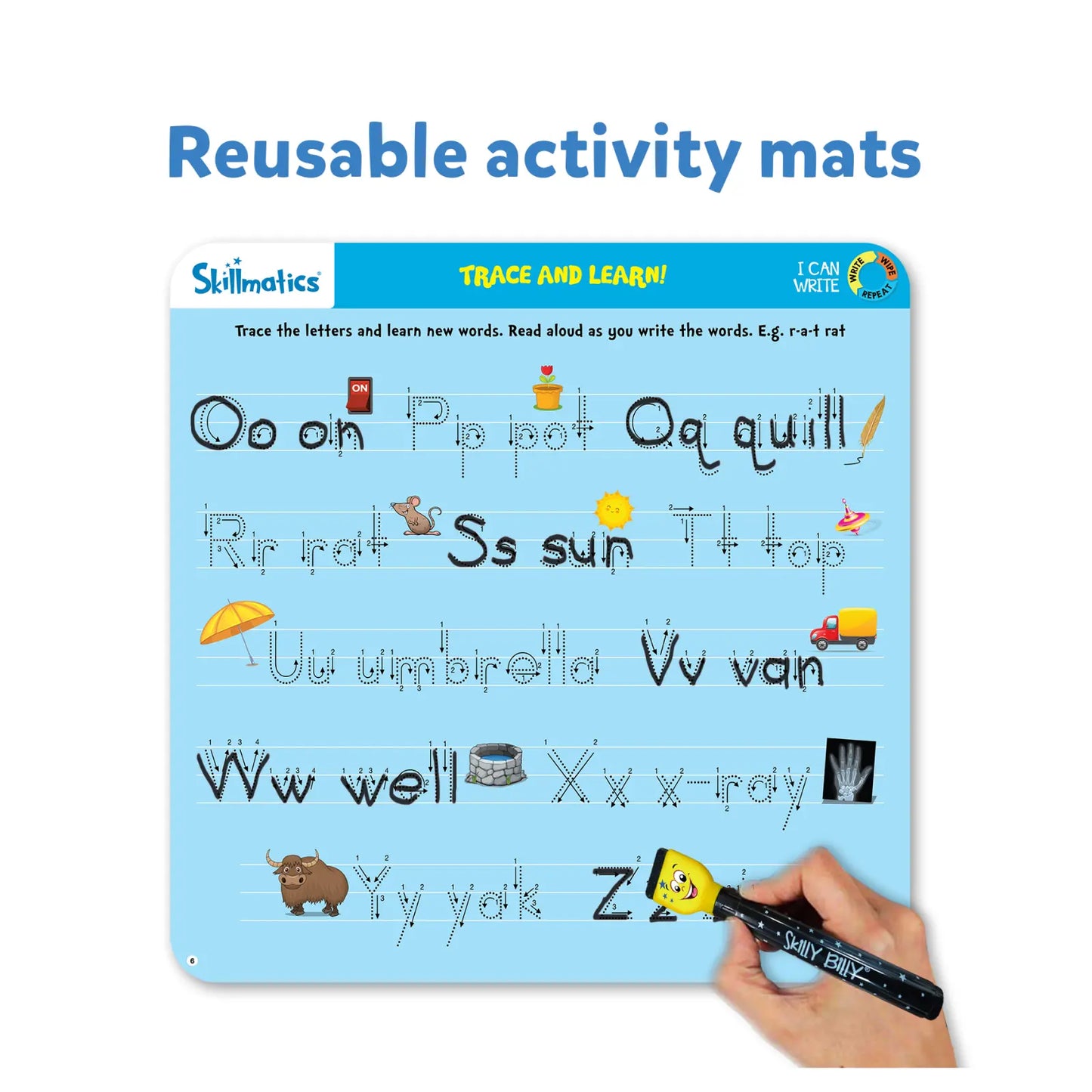 Reusable alphabet tracing mat from Write and Wipe I Can Write product for early learning