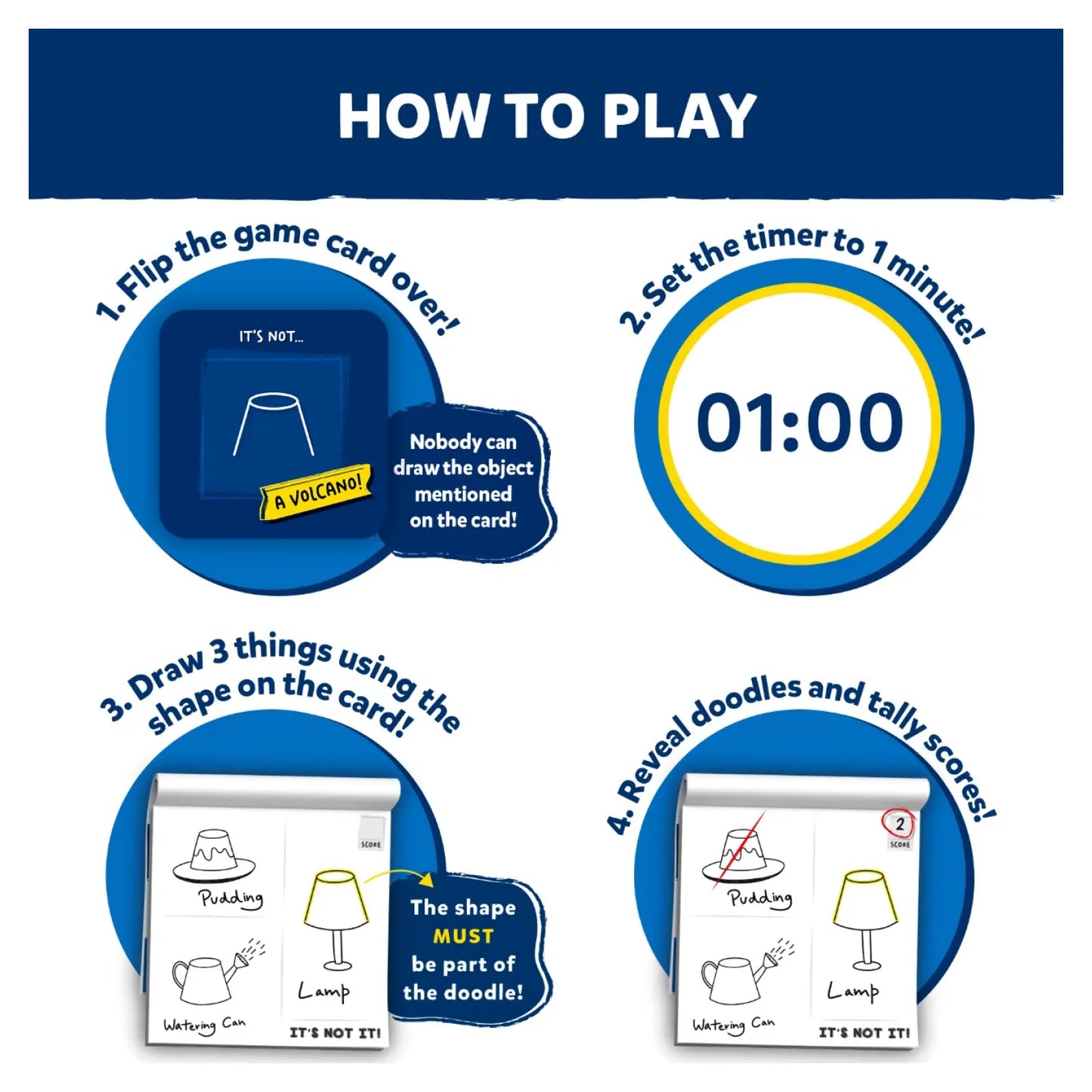 Game instructions for It’s Not It fast-paced creative game for ages 7 and up