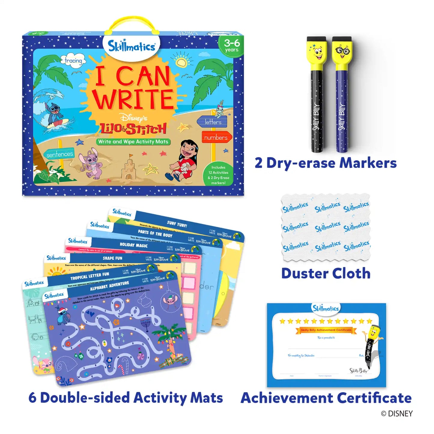 I Can Write Disney’s Lilo & Stitch reusable activity mats for preschool learning