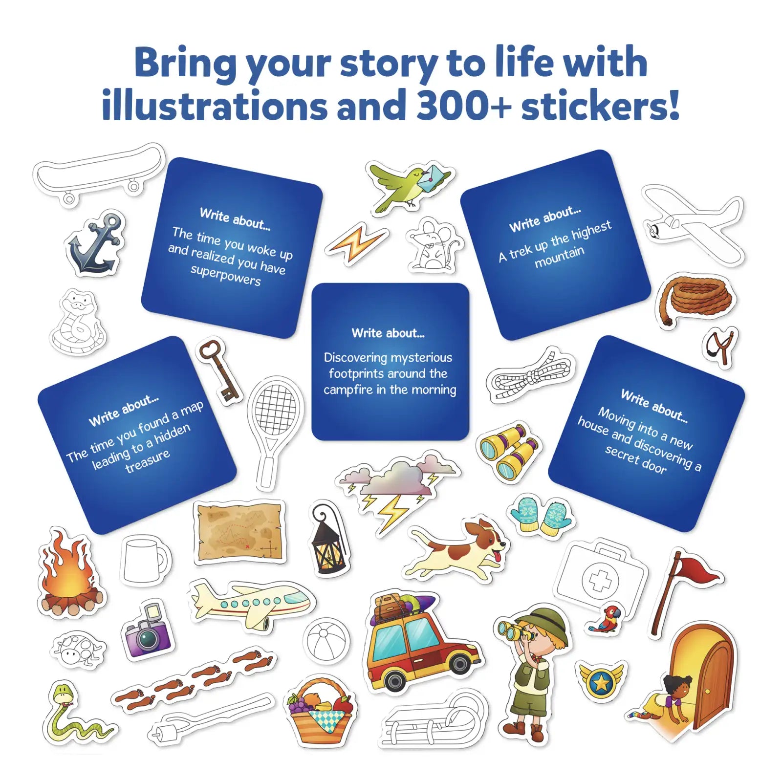 Storytelling prompt cards and stickers from the My Storybook Art Kit All My Adventures for ages 5-10