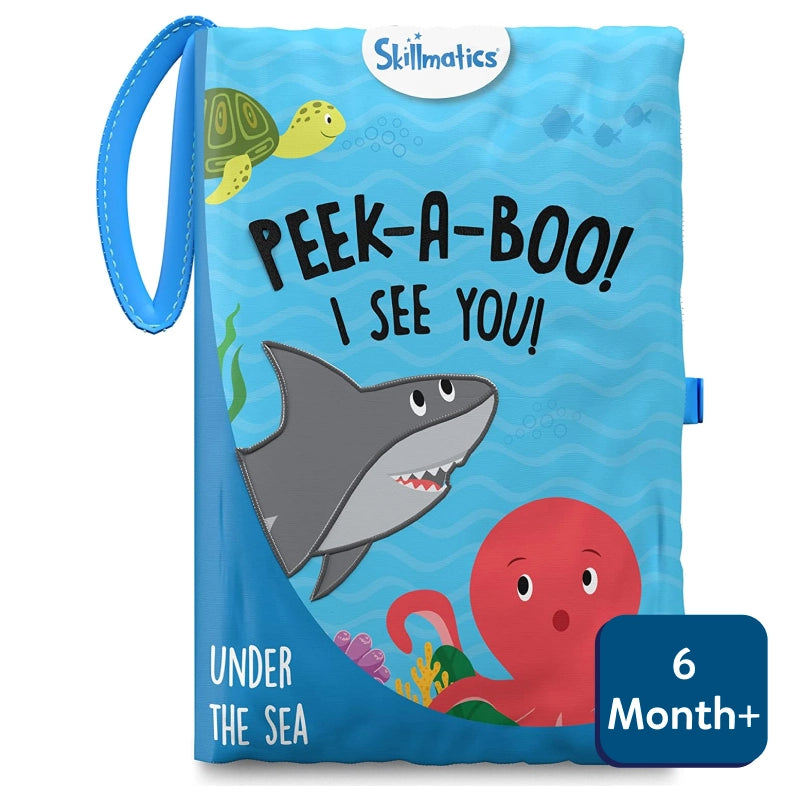 Blue baby cloth book with Sea Creatures from Peek-A-Boo Underwater Animals for infants