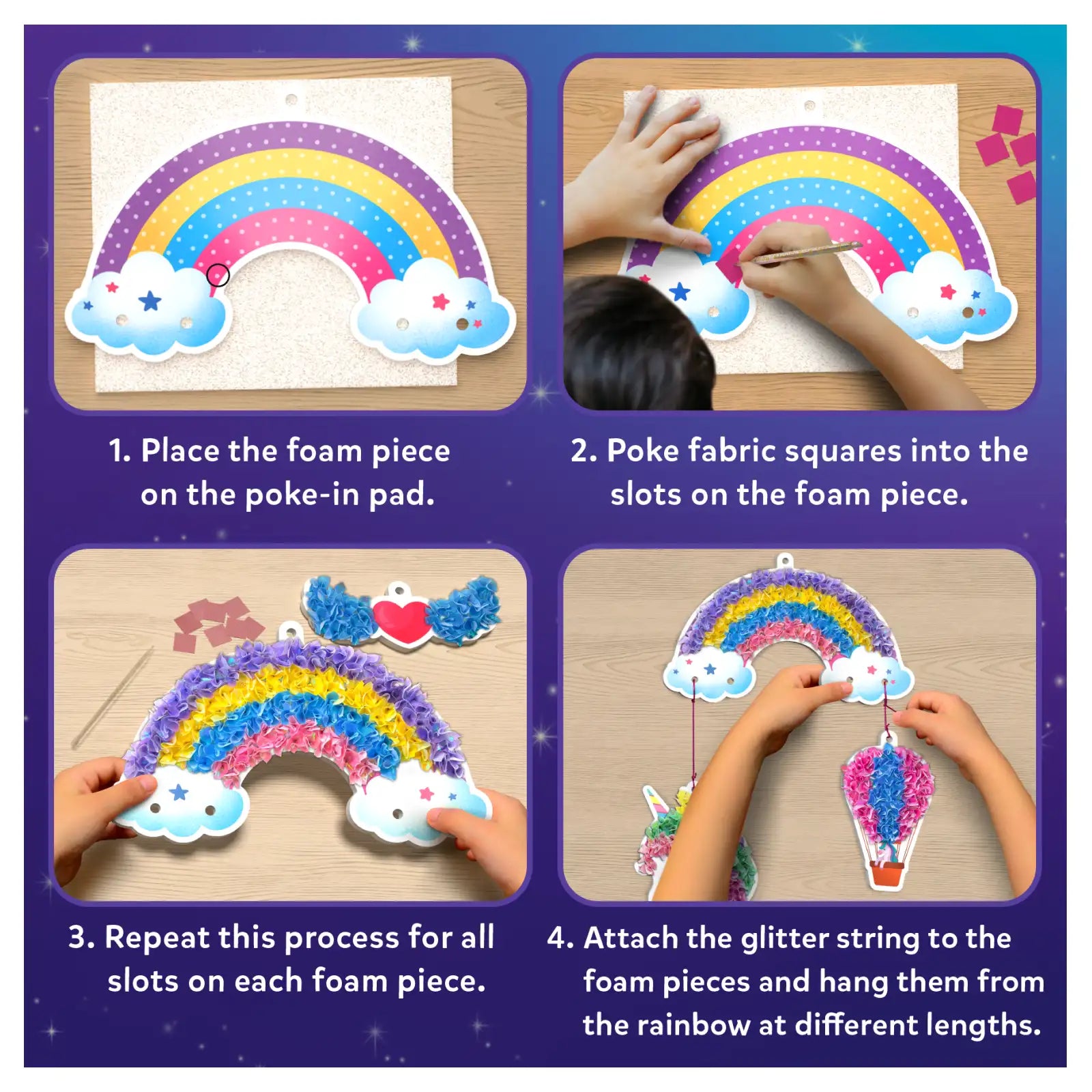Rainbow craft instructions for Poke-in Art Magical Unicorn Dream Decor for kids 4-9