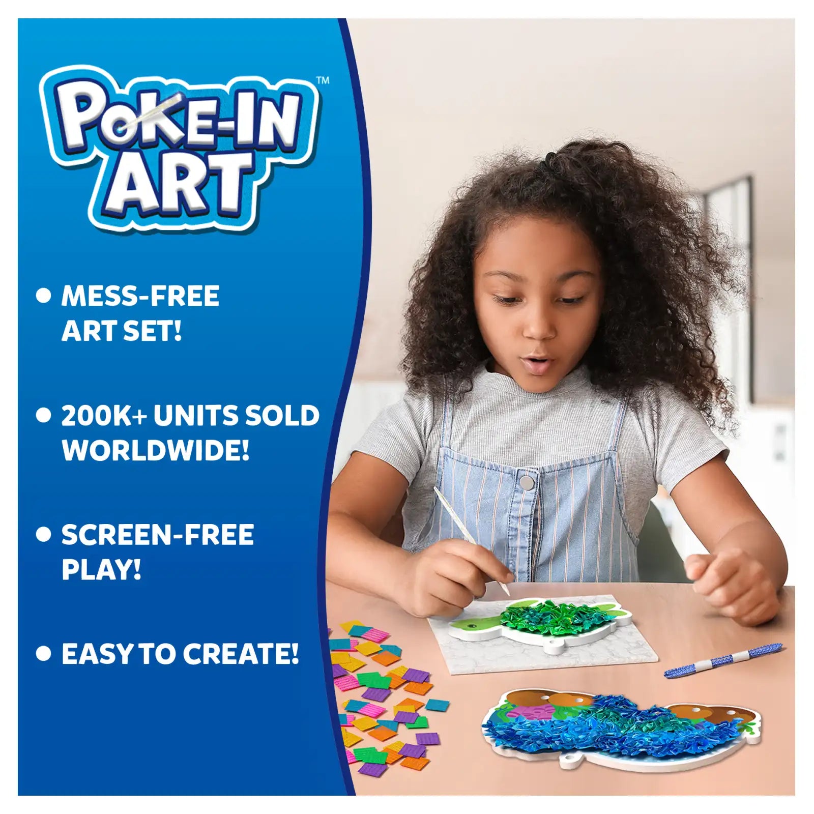 Poke-in art set for kids featuring underwater animal designs, mess-free craft activity