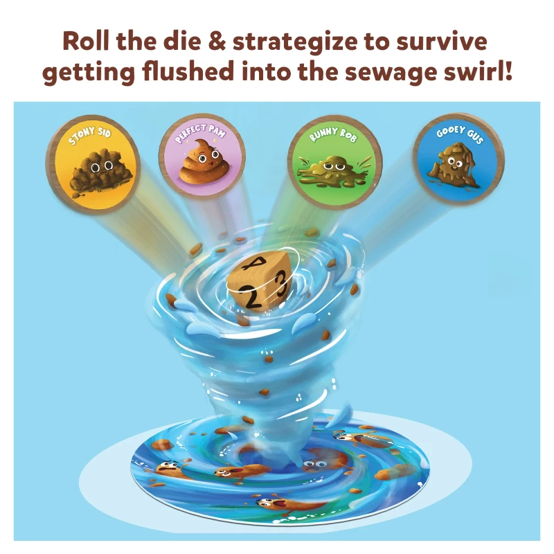 Cartoon sewage swirl game from Poop Wars Card Game for ages 6 and up