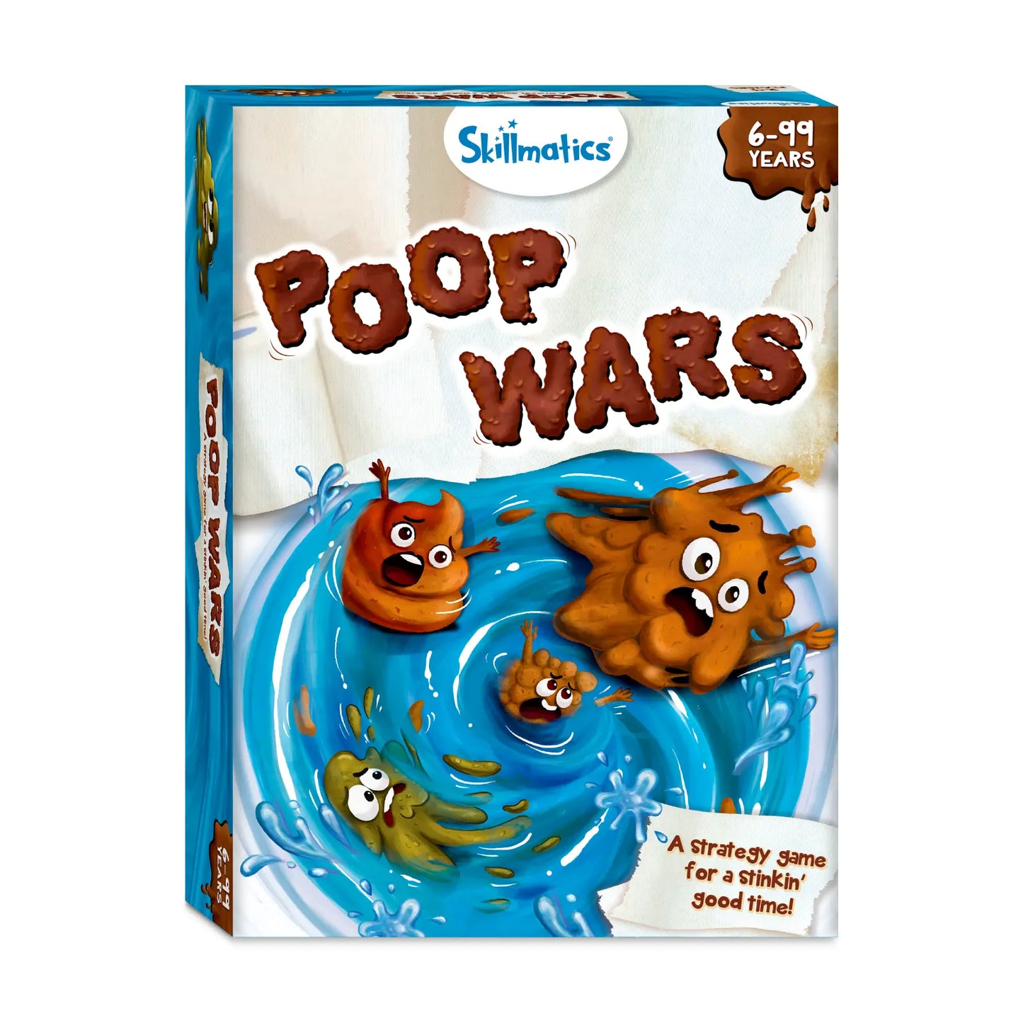 Board game box for 'Poop Wars' by Skillmatics on a white background