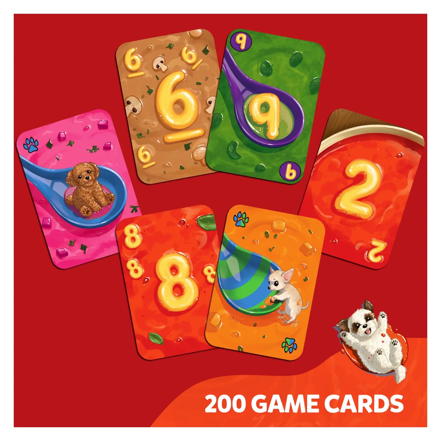 Colorful number game cards from Pups in a Soup Hilarious Fast Paced Card Game for ages 8+