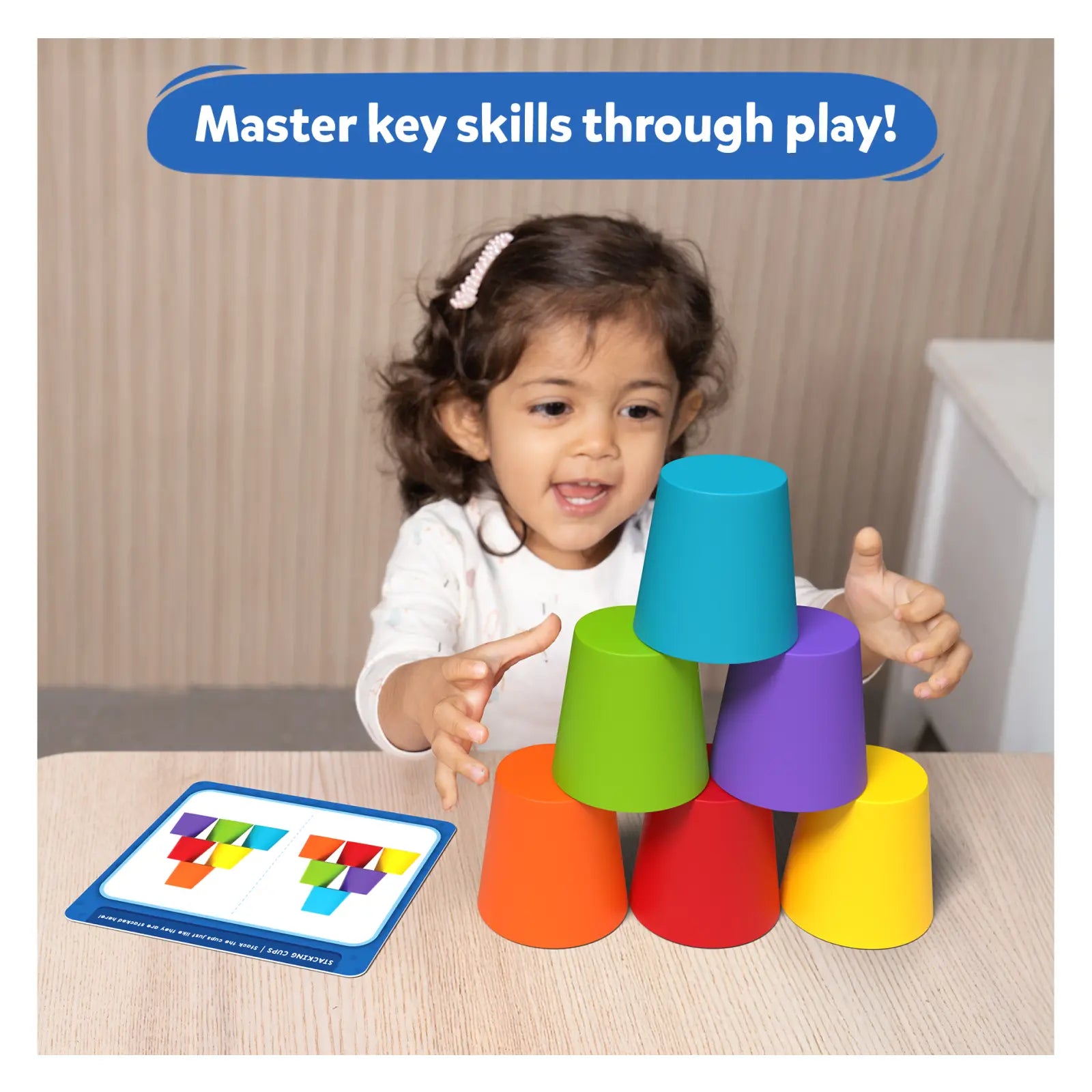 Colorful stacking silicone cups for sorting, counting, and sequencing activities for ages 3-6