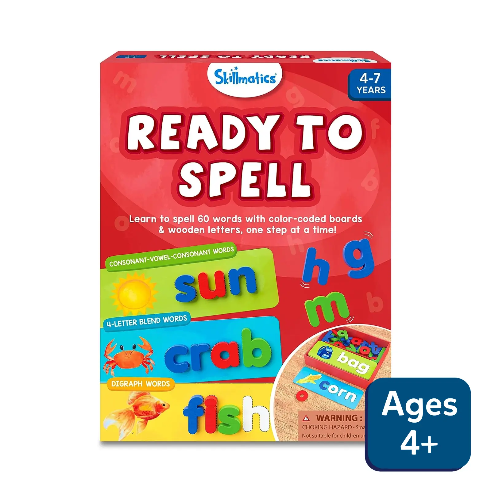 Skillmatics Ready to Spell learning game on wooden boards for ages 4-7
