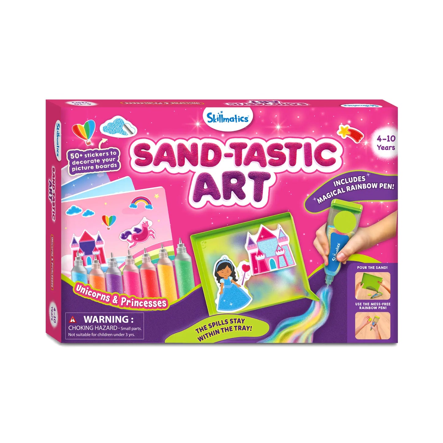 Sand art kit for kids from Sand-Tastic Art featuring unicorns and princesses for ages 4-10
