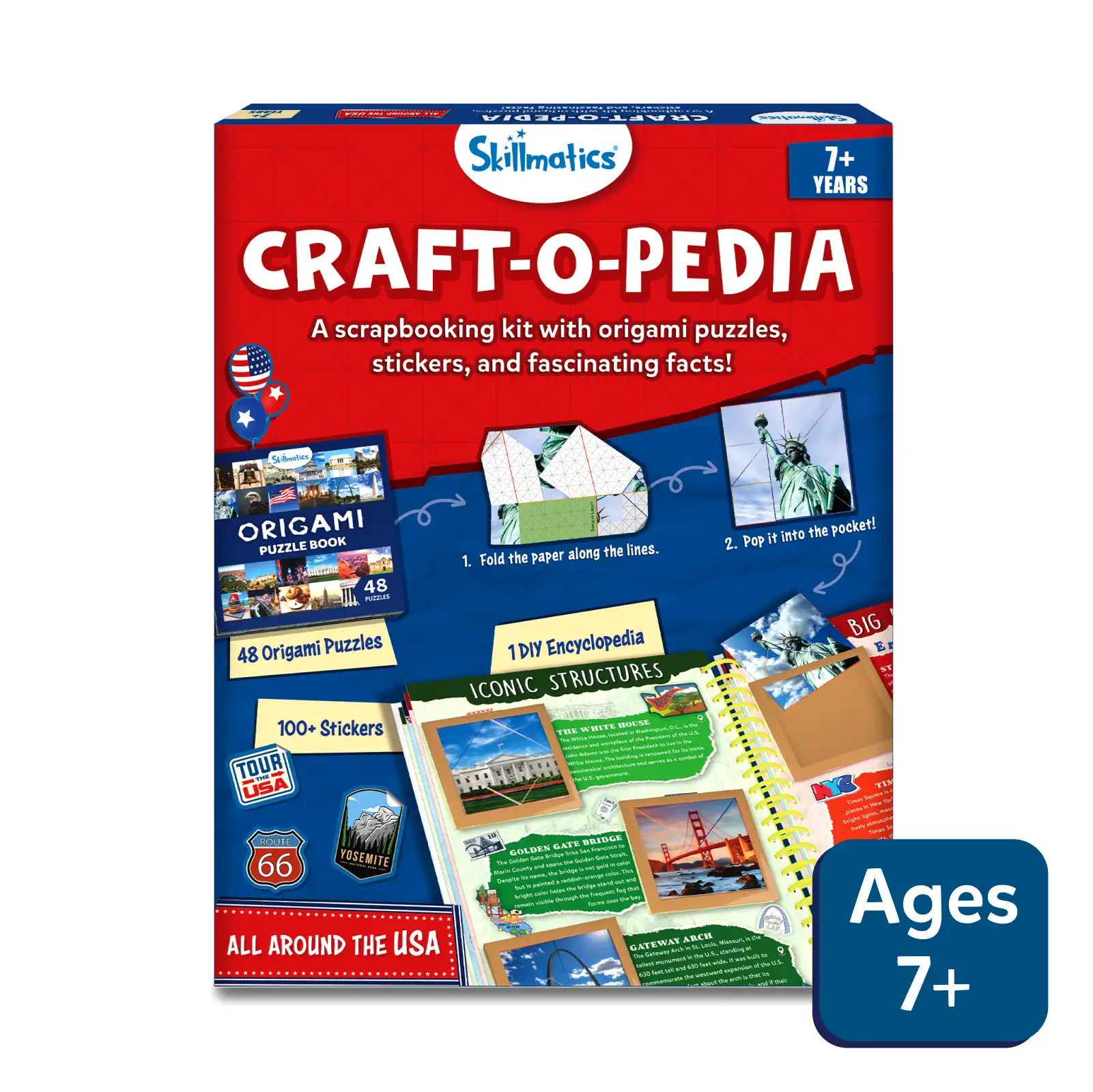 Skillmatics Craft-O-Pedia scrapbooking kit for ages 7+ featuring USA-themed origami puzzles