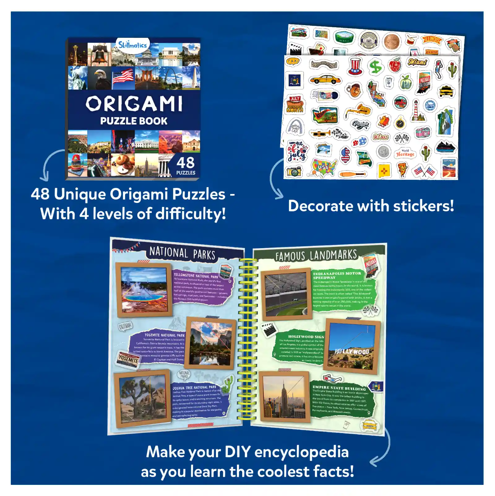 Origami puzzle book with stickers and DIY encyclopedia from Craft-O-Pedia USA for ages 7+