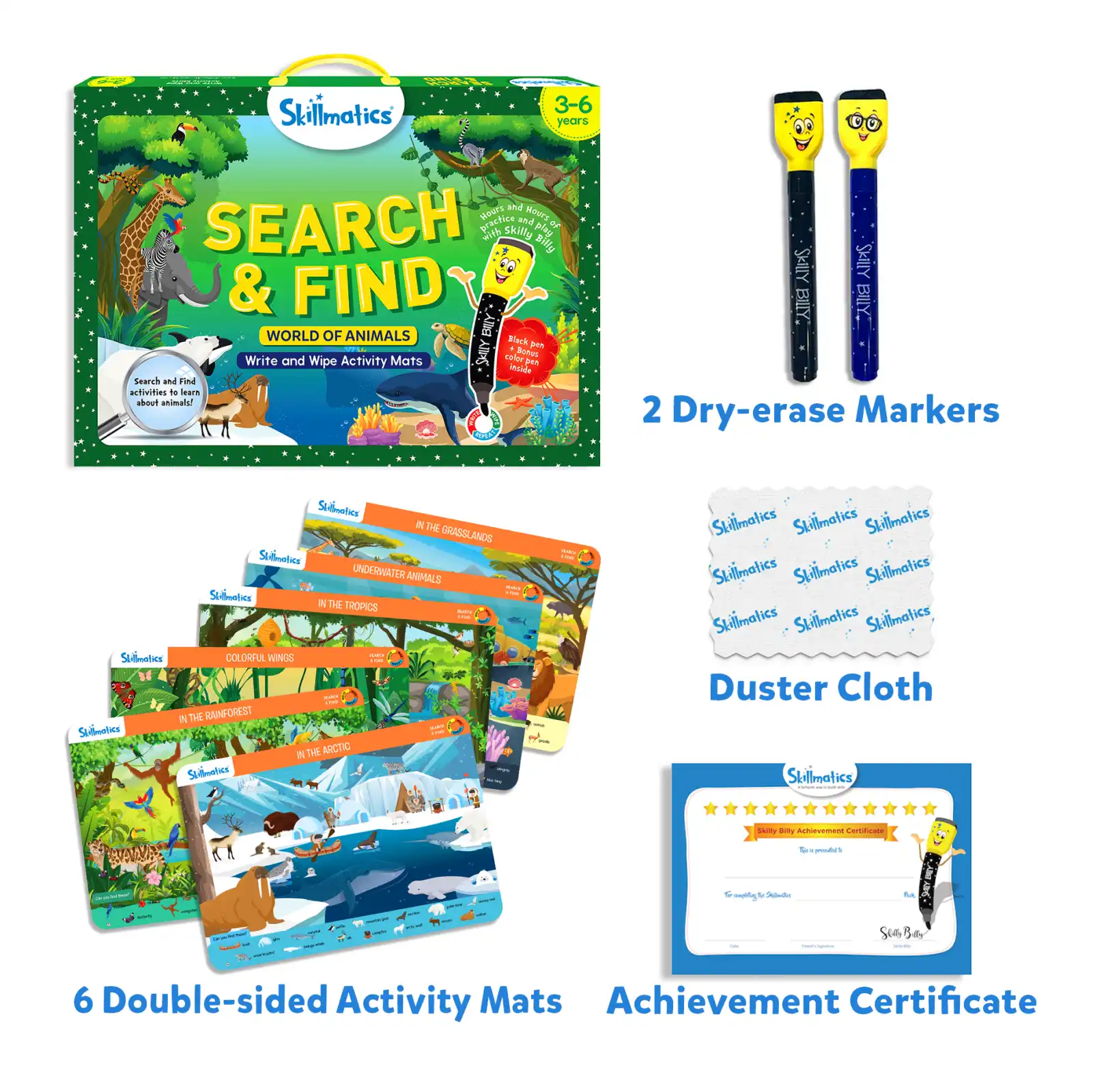 Children’s search and find activity set featuring world of animals reusable mats for ages 3-6