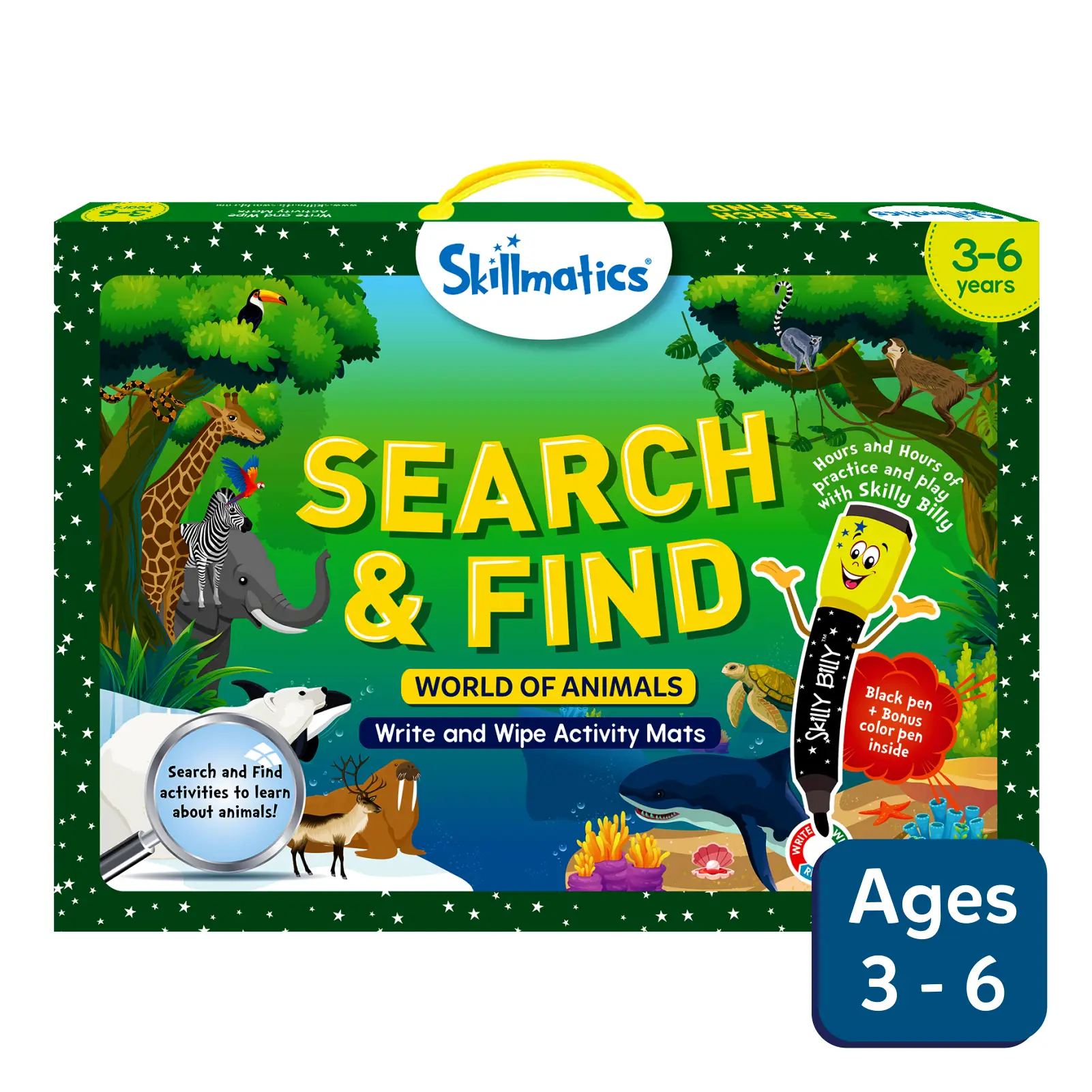 Skillmatics Search & Find activity set with World of Animals reusable mats for ages 3-6
