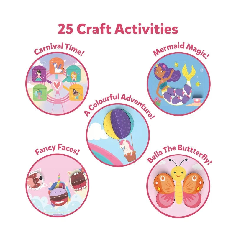 Craft activity illustrations for Snip Snip Unicorn and Princesses art and craft kit for ages 3 to 7