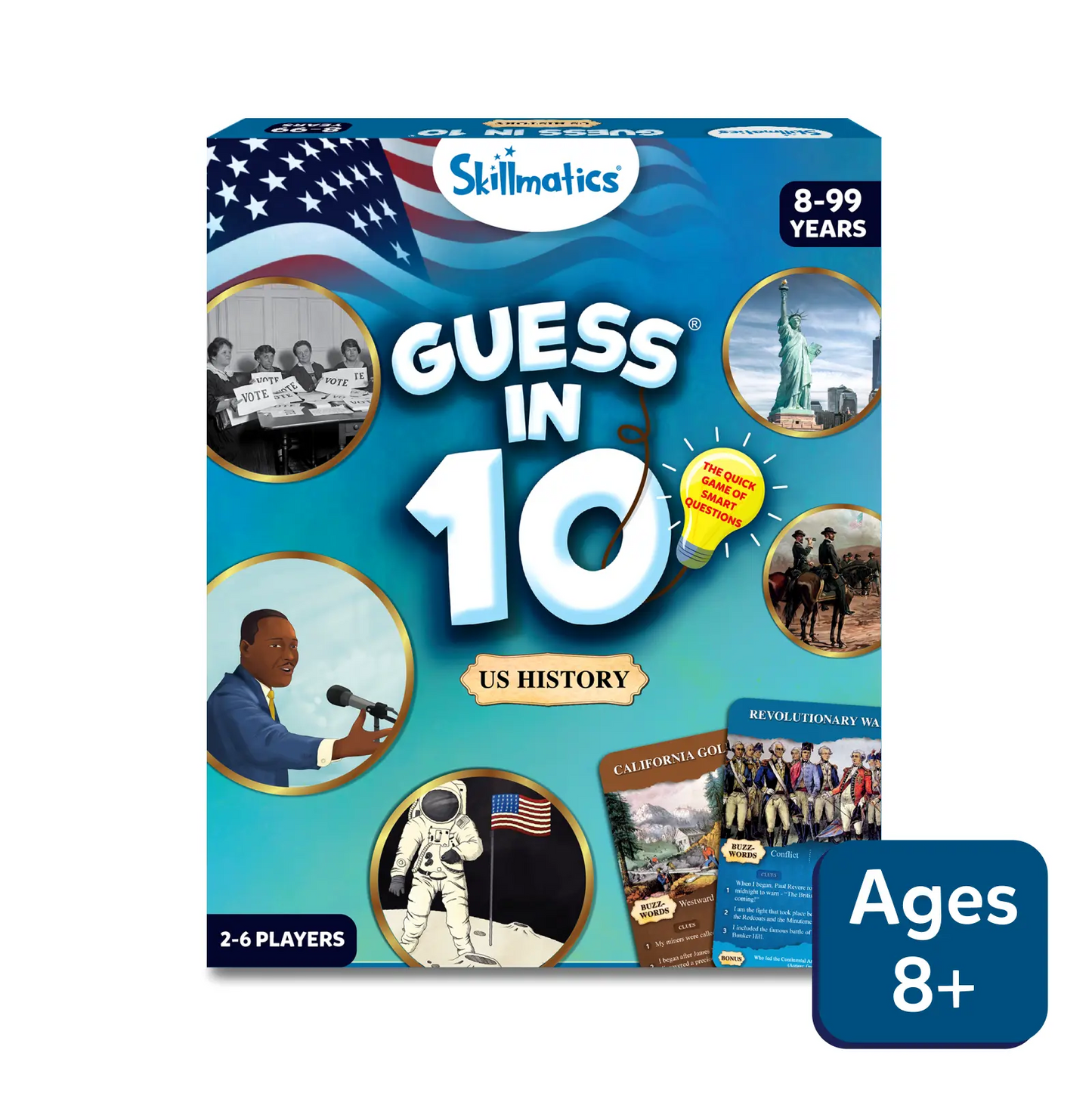 Guess in 10 US History game showcasing educational trivia and fun facts for players