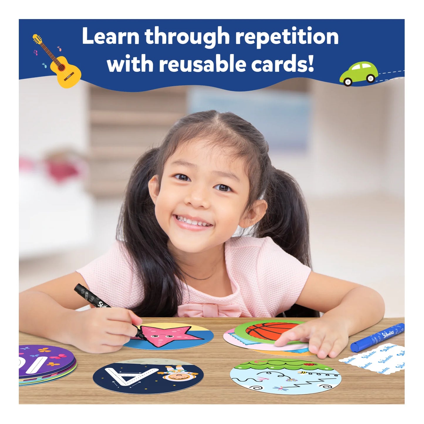 Child-friendly reusable learning cards in Write and Learn educational set